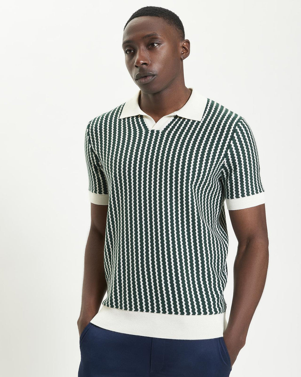 Ben Sherman - Vertical Wave Knitted Polo - Snow White