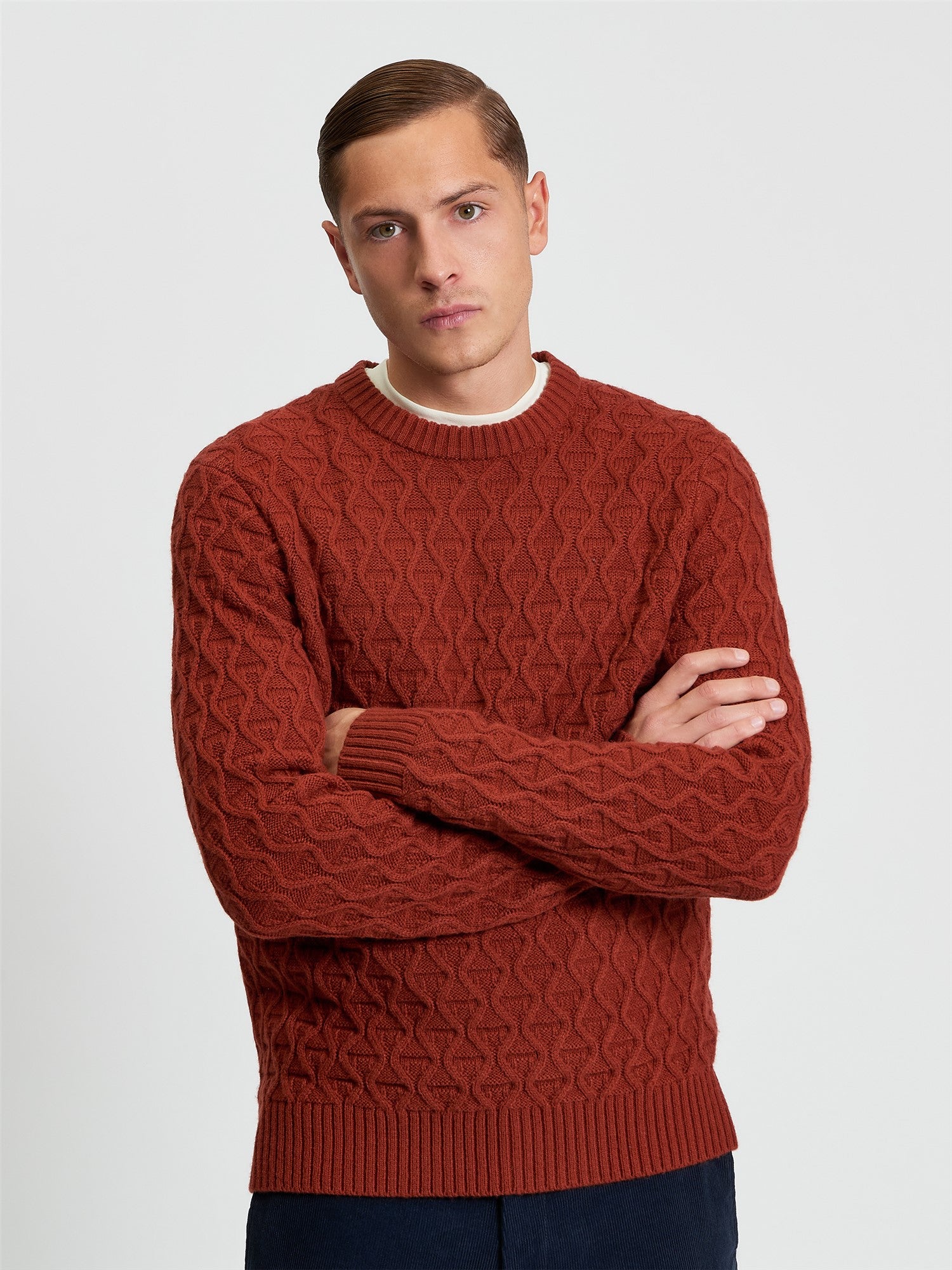 Ben Sherman - Cable Texture Knitted Crew - Burnt Orange