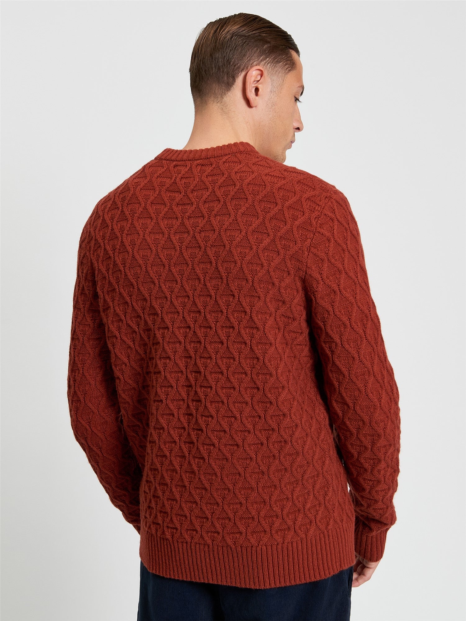 Ben Sherman - Cable Texture Knitted Crew - Burnt Orange