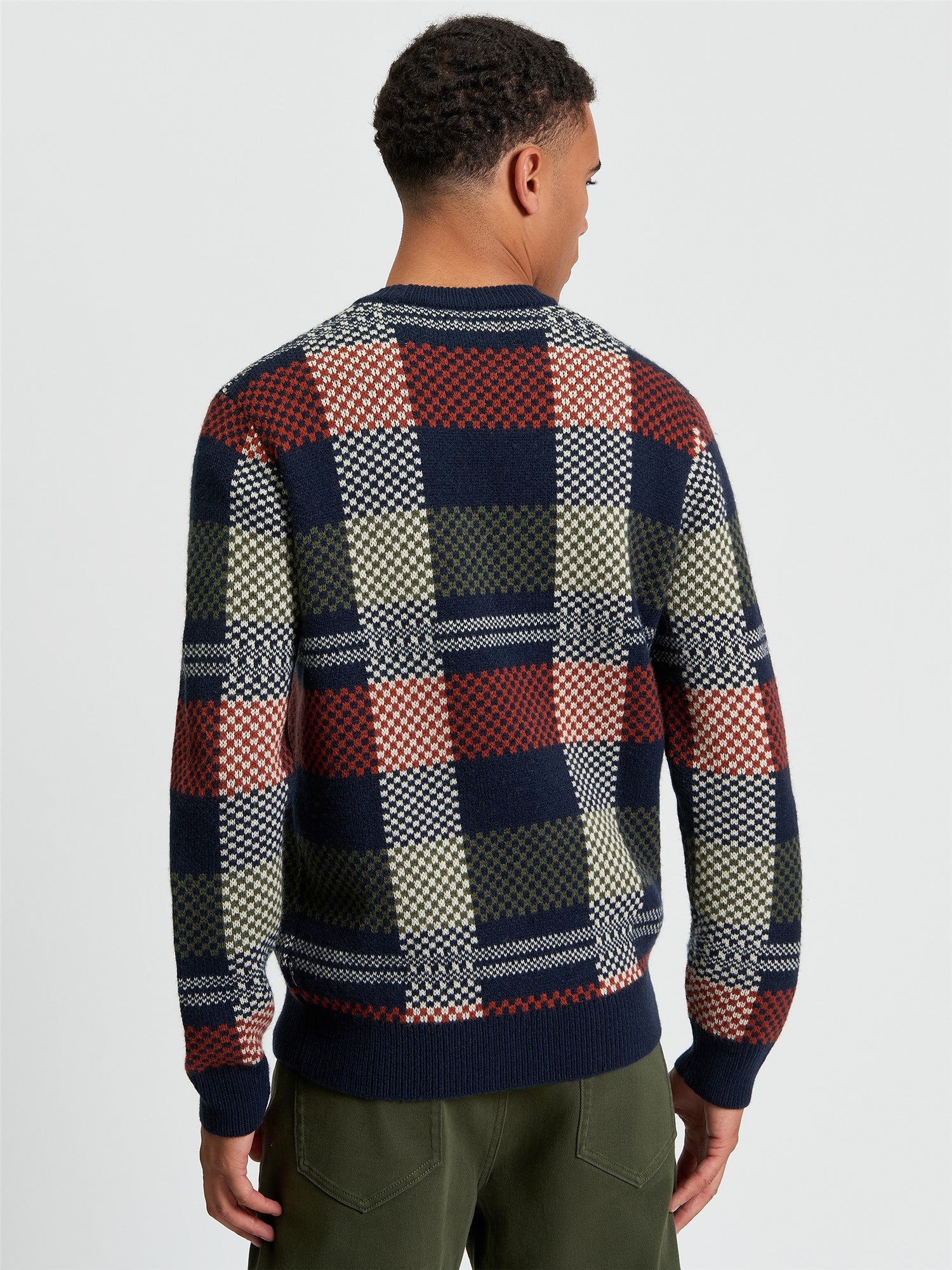 Ben Sherman - Jacquard Check Knitted Crew - Dark Navy