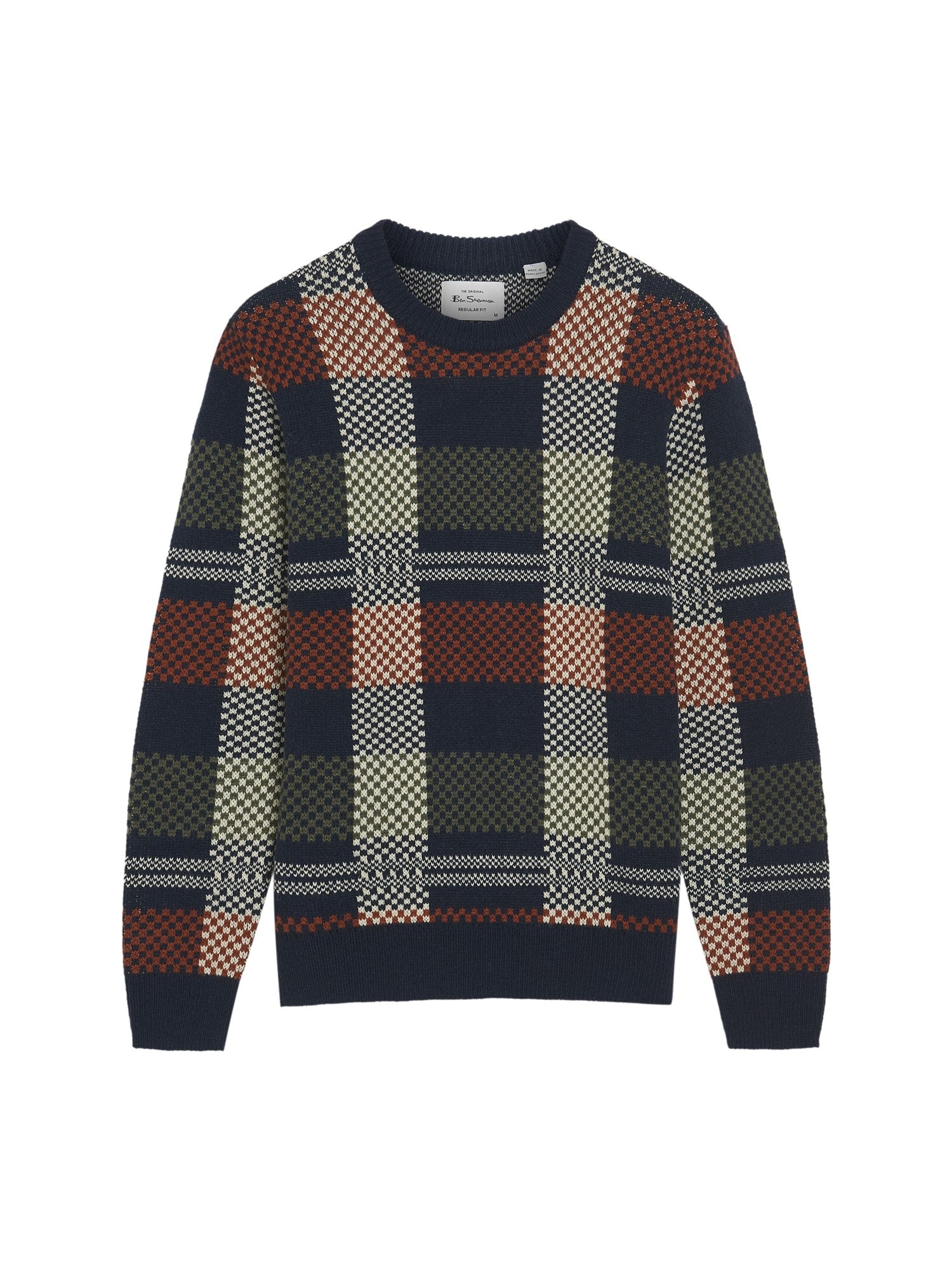 Ben Sherman - Jacquard Check Knitted Crew - Dark Navy
