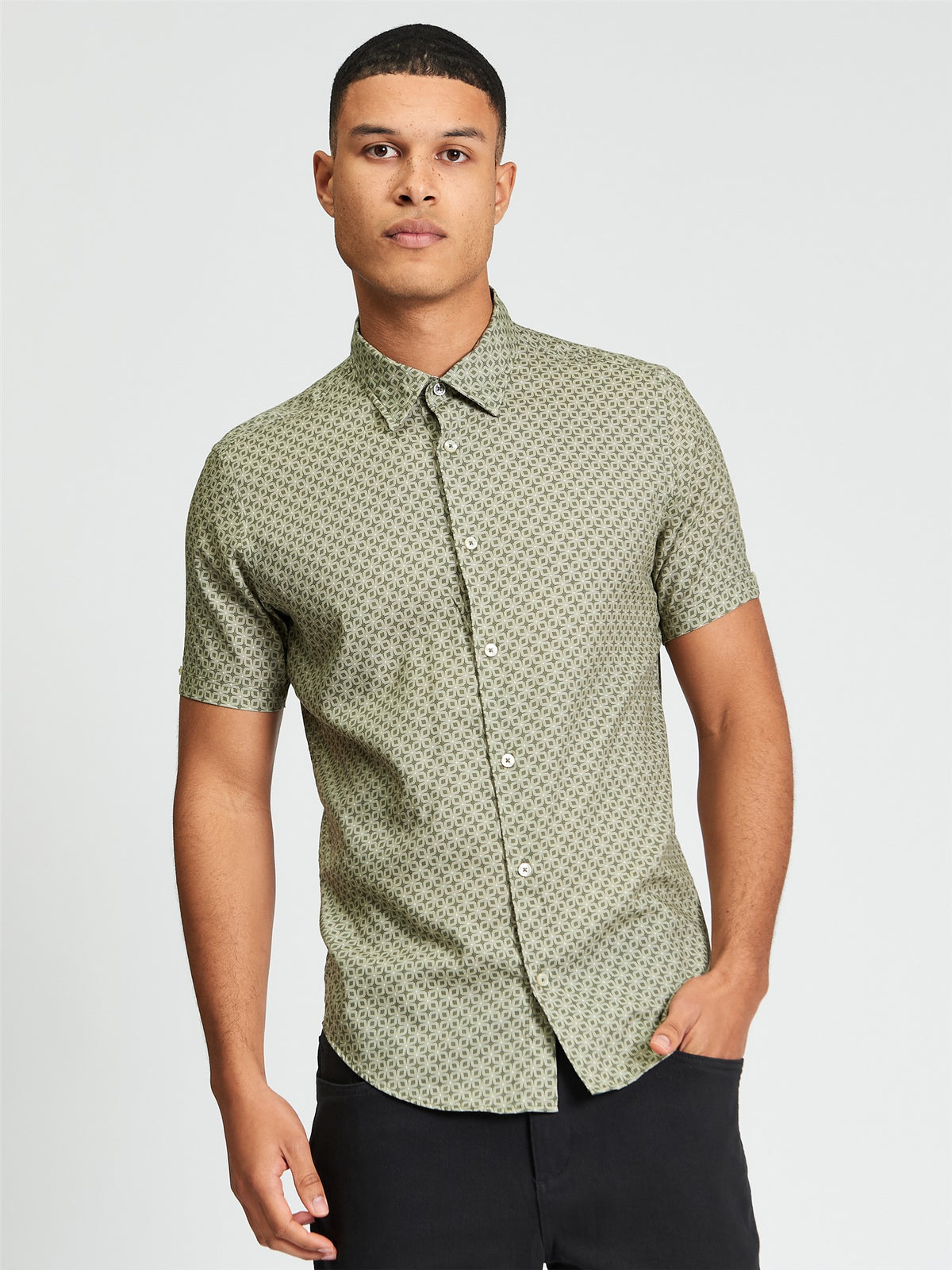 Ben Sherman - Linear Geo Print SS Shirt - Loden