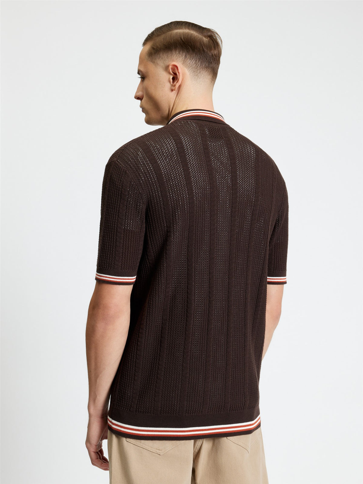 Ben Sherman - Open Texture Button Through Knitted SS Shirt - Coffee