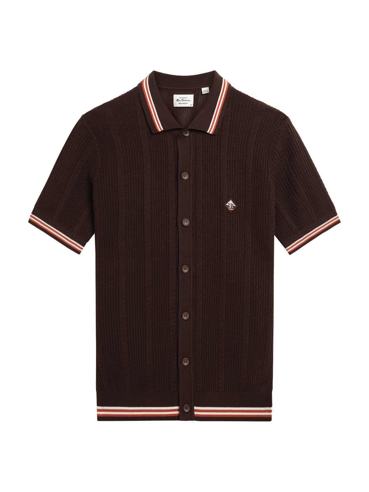 Ben Sherman - Open Texture Button Through Knitted SS Shirt - Coffee