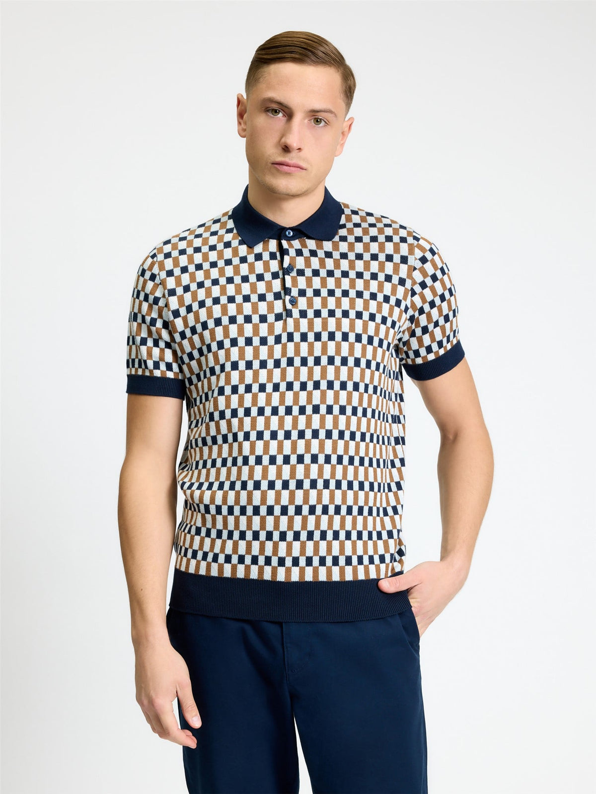 Ben Sherman - All Over Jacquard Knitted Polo - Dark Navy
