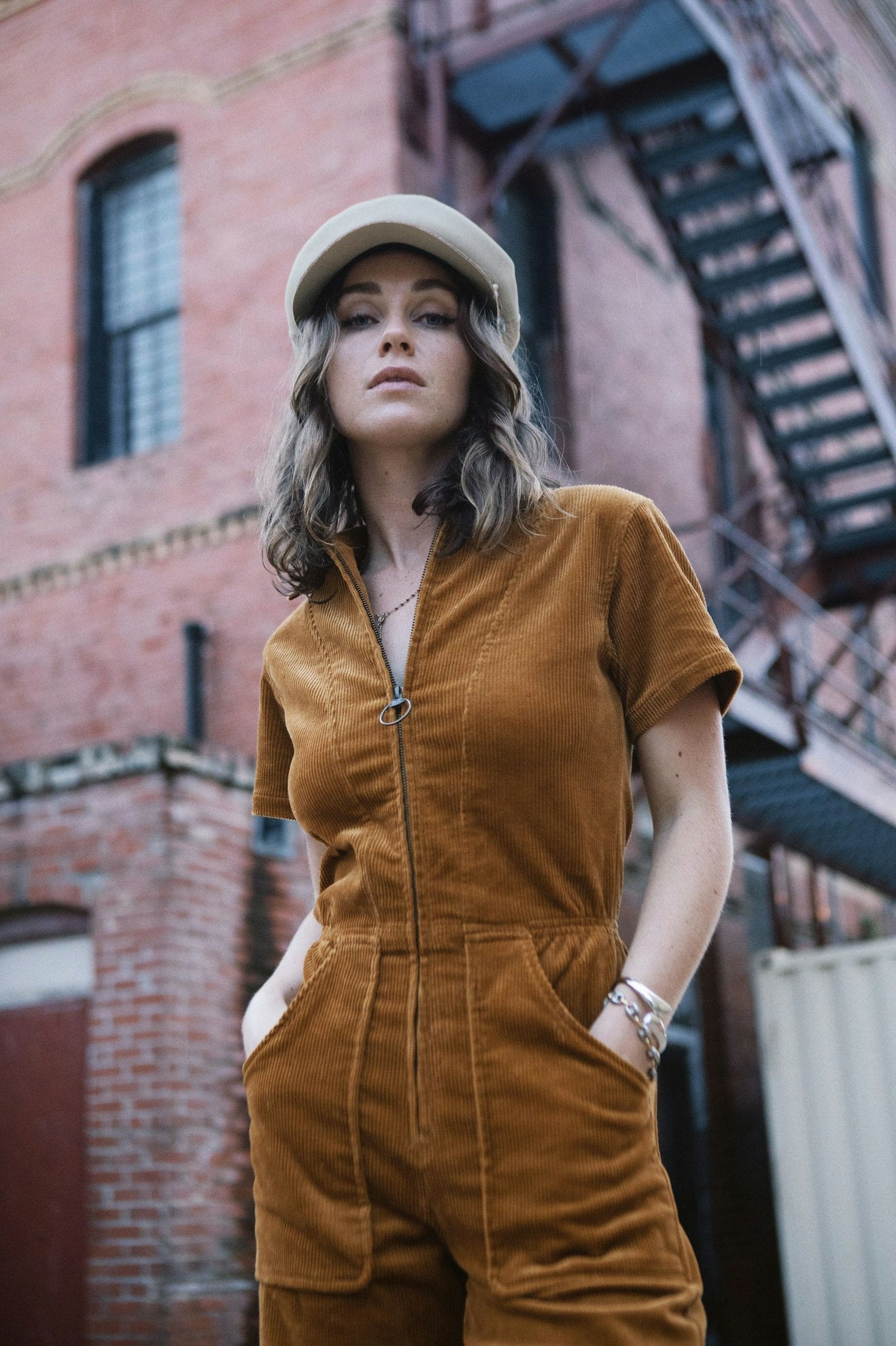 Brixton - Utility Jumpsuit - Golden Brown Cord