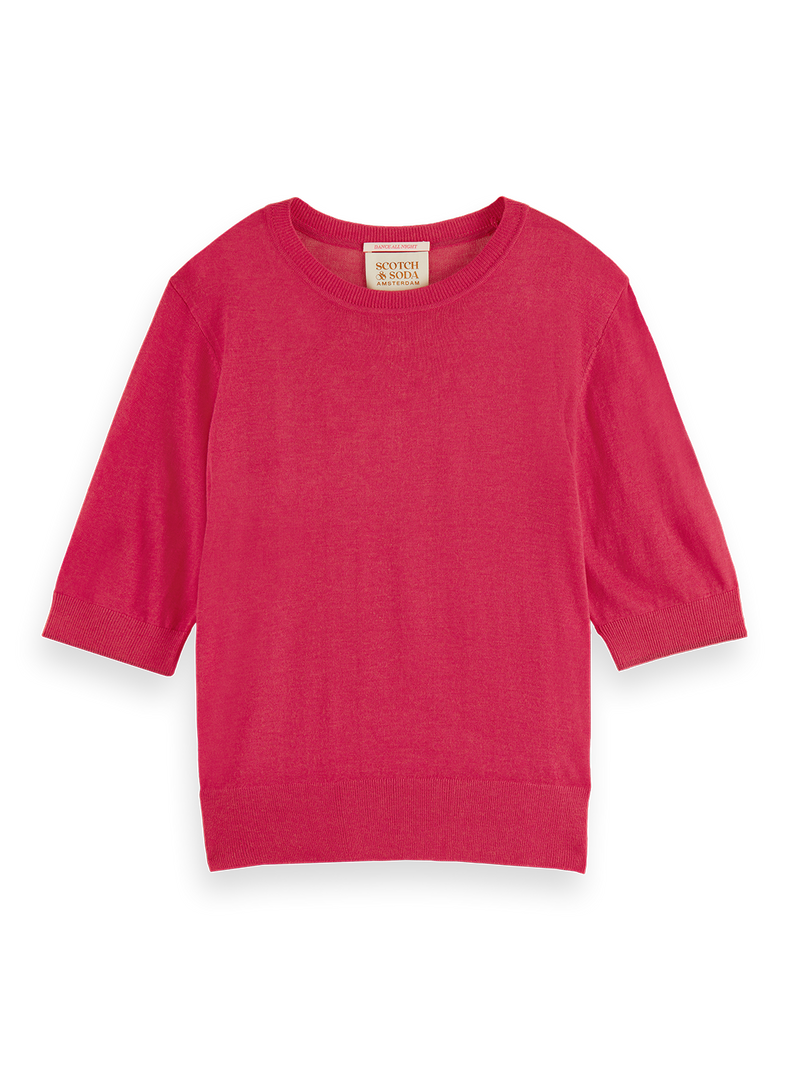 Maison Scotch - Short Sleeved Crew Neck Pullover - Pop Pink Melange