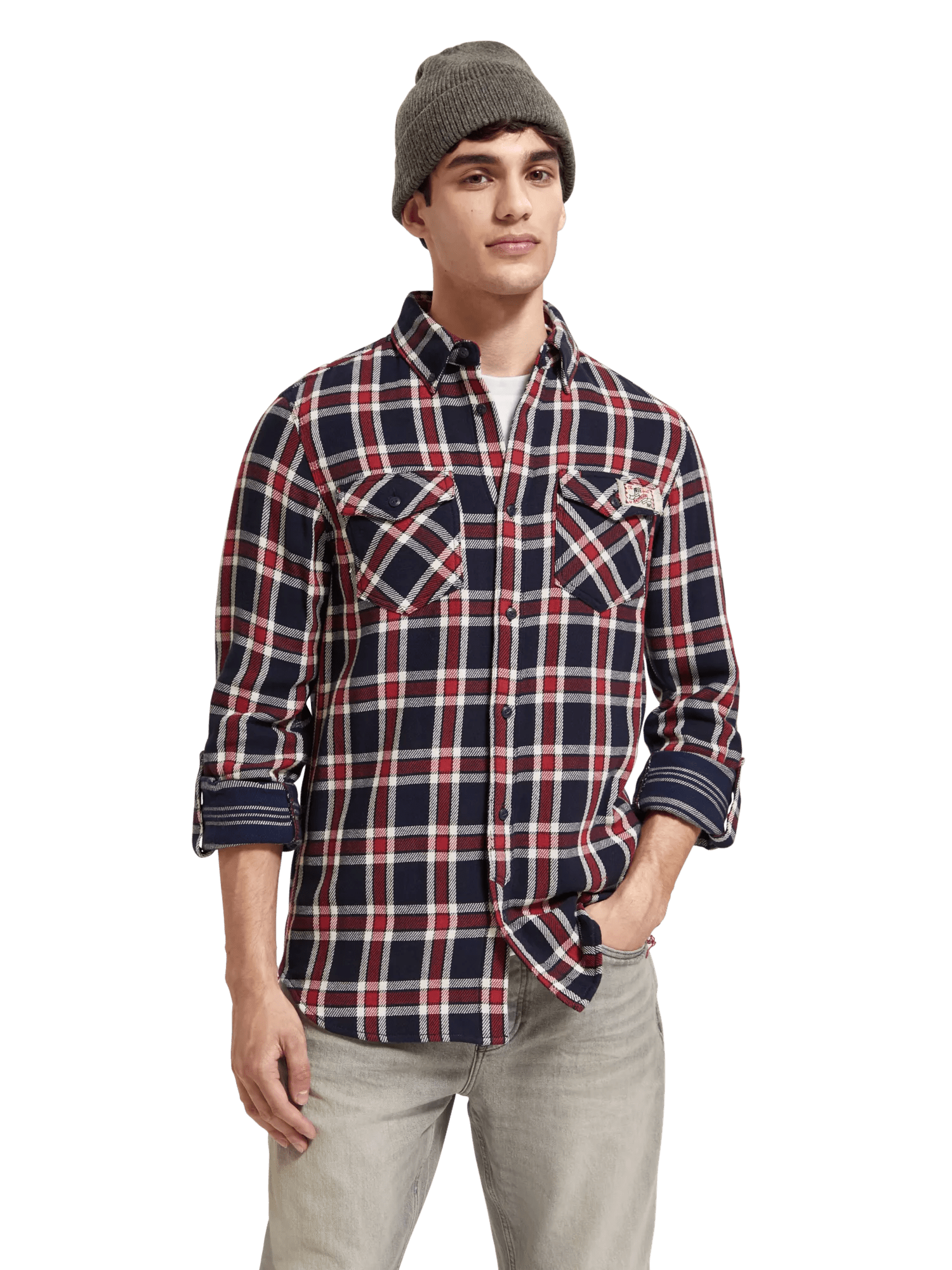 Scotch & Soda - Double-Face Twill Check Shirt - Red Blue Check