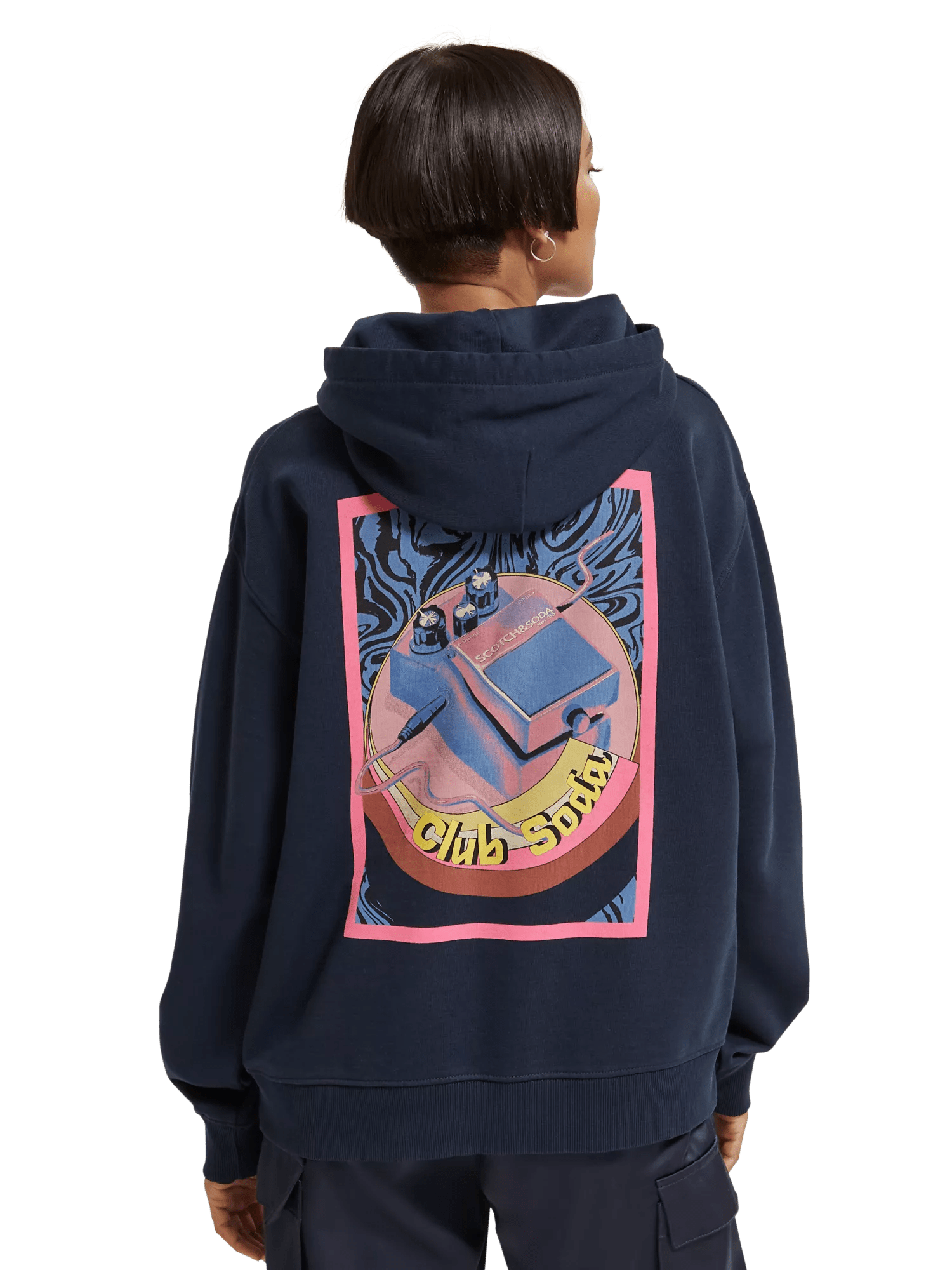 Maison Scotch - Relaxed Fit Graphic Hoodie - Navy