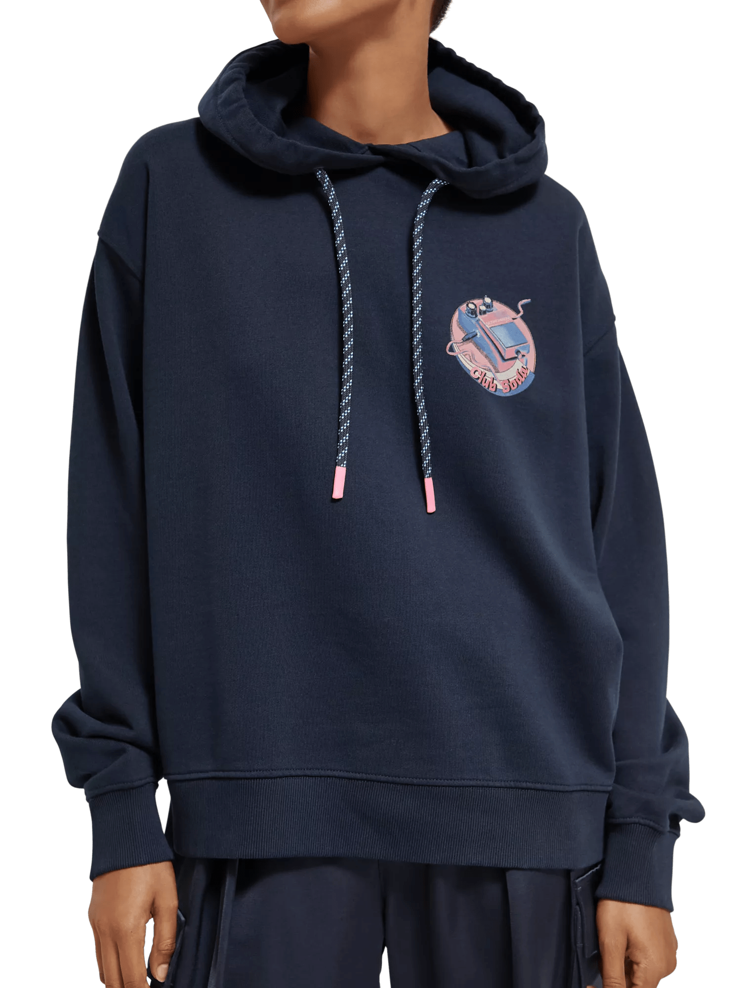 Maison Scotch - Relaxed Fit Graphic Hoodie - Navy