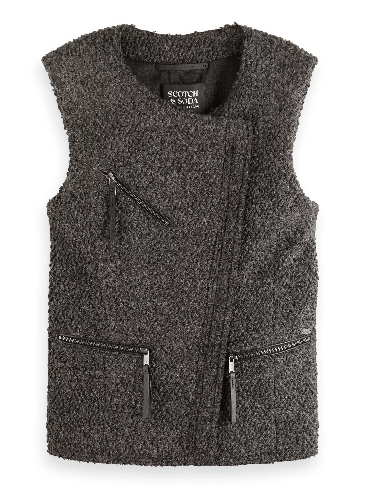 Maison Scotch - Wool-Blended Biker Gilet - Charcoal Melange