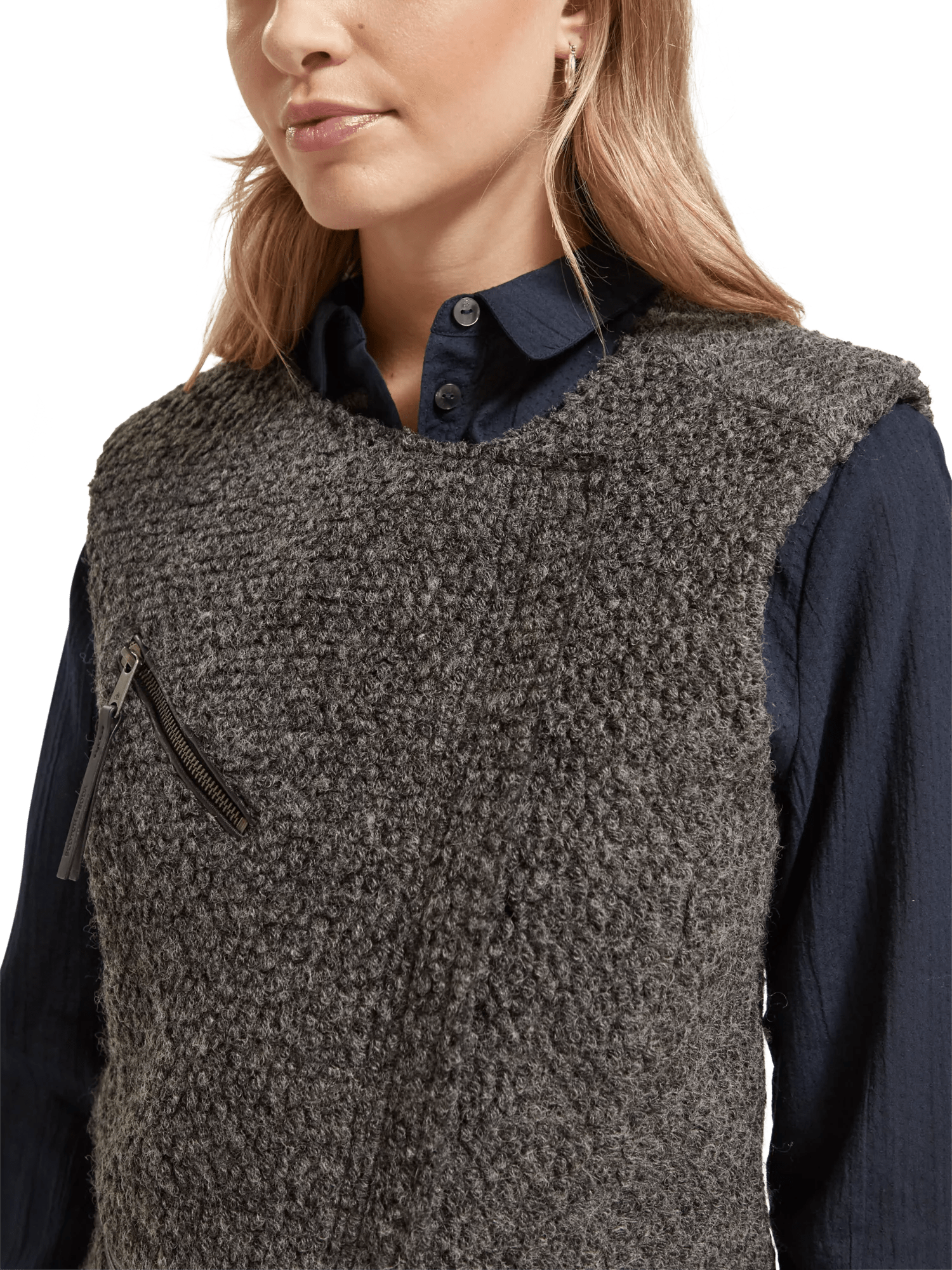 Maison Scotch - Wool-Blended Biker Gilet - Charcoal Melange