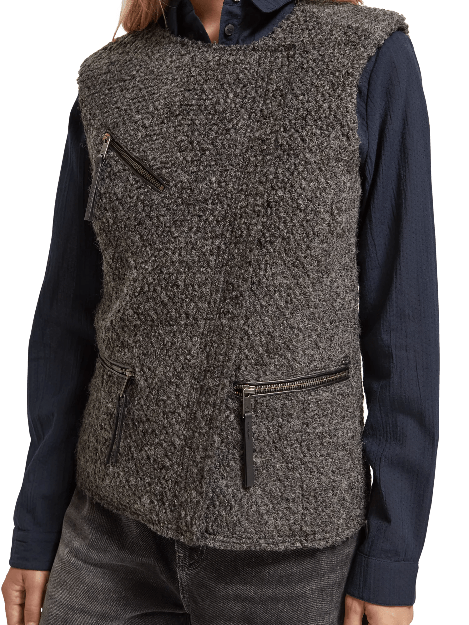 Maison Scotch - Wool-Blended Biker Gilet - Charcoal Melange