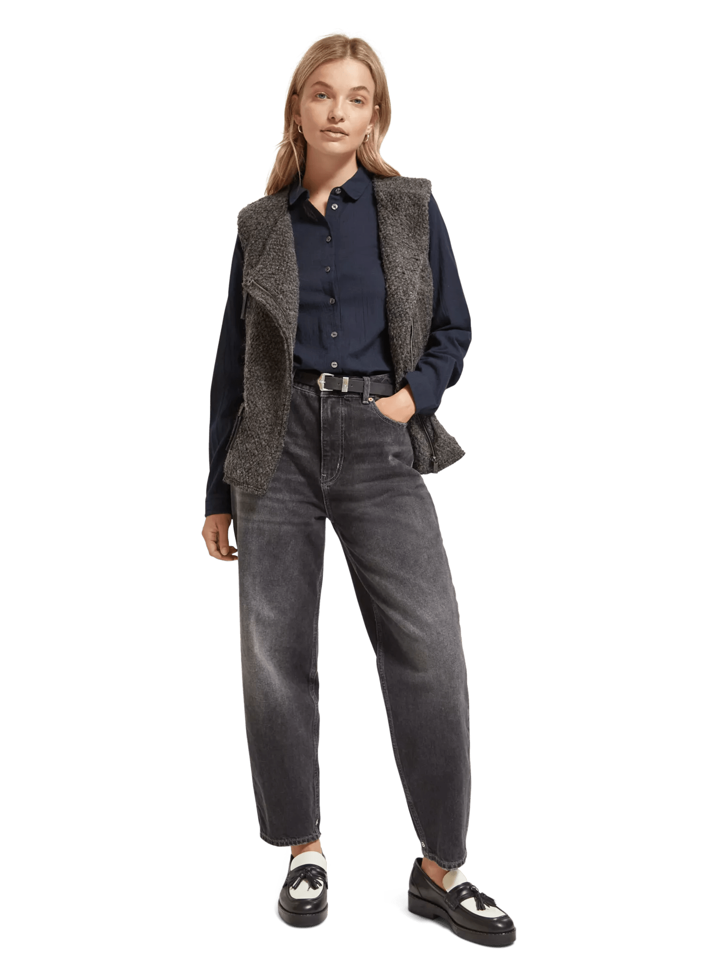 Maison Scotch - Wool-Blended Biker Gilet - Charcoal Melange