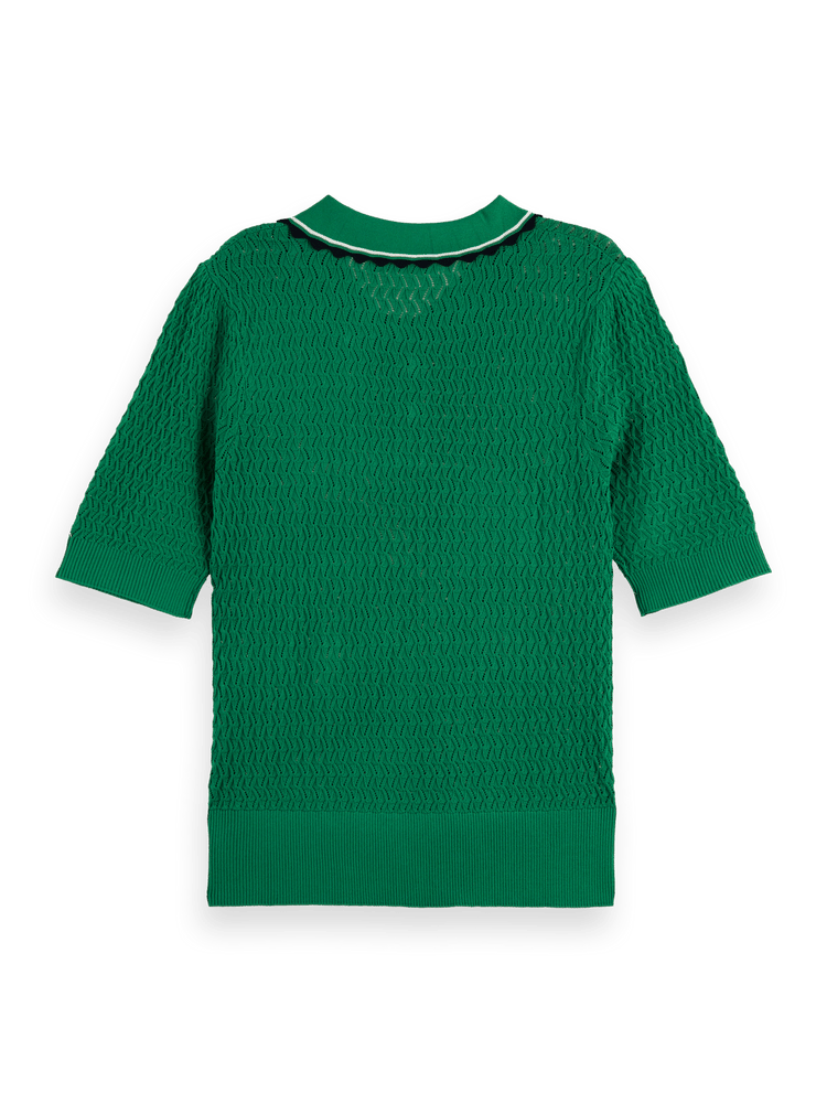 Maison Scotch - Pointelle Collared Knitted Polo - Pine Tree