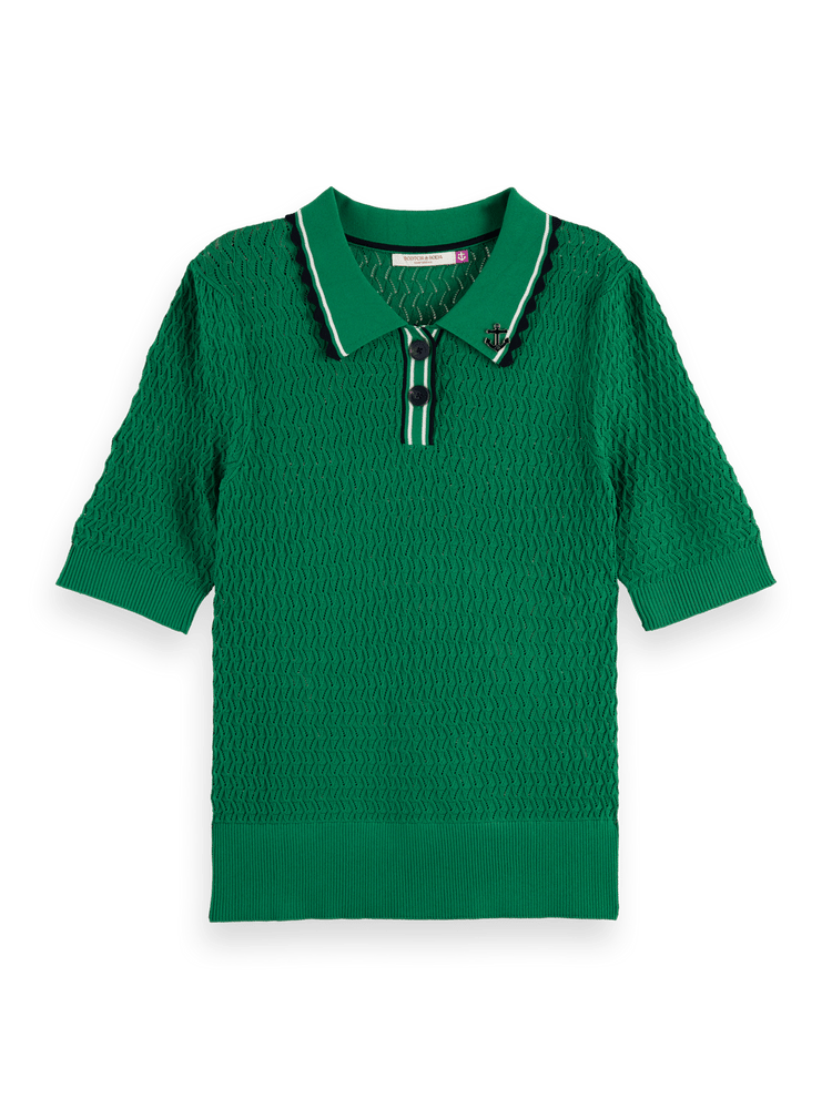 Maison Scotch - Pointelle Collared Knitted Polo - Pine Tree