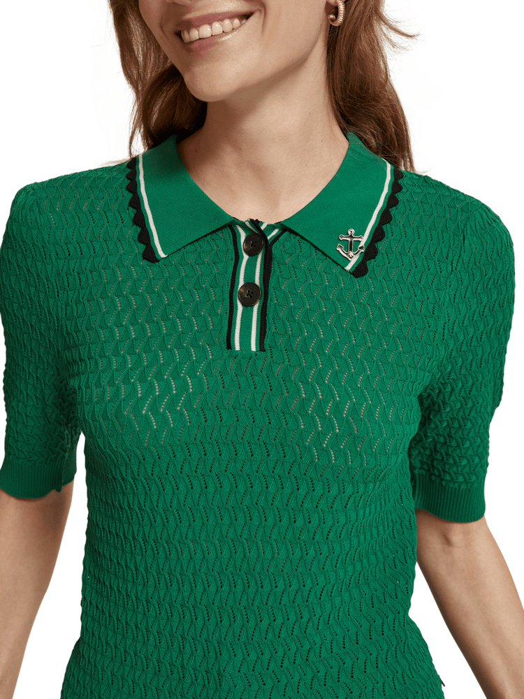 Maison Scotch - Pointelle Collared Knitted Polo - Pine Tree