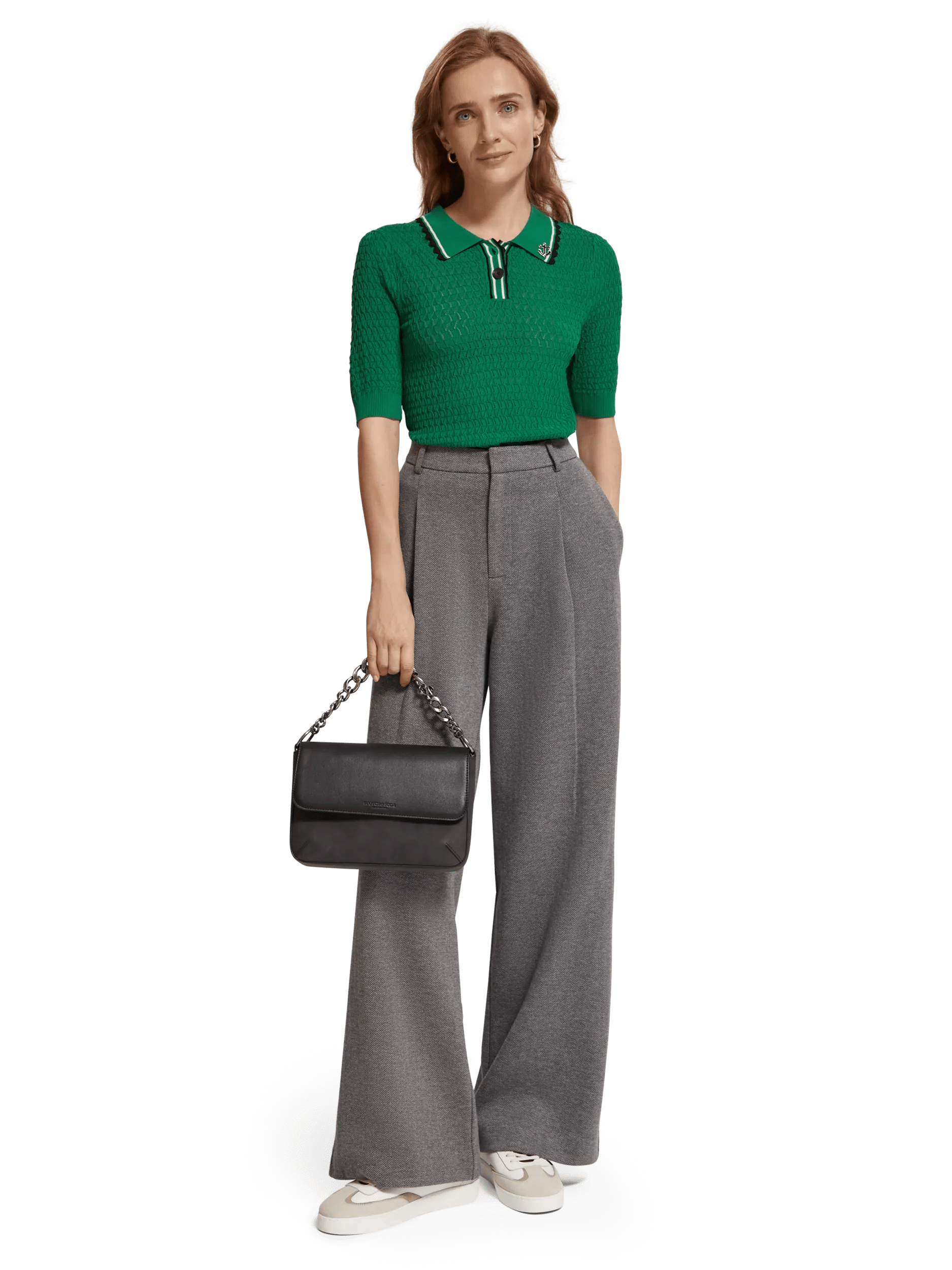 Maison Scotch - Pointelle Collared Knitted Polo - Pine Tree