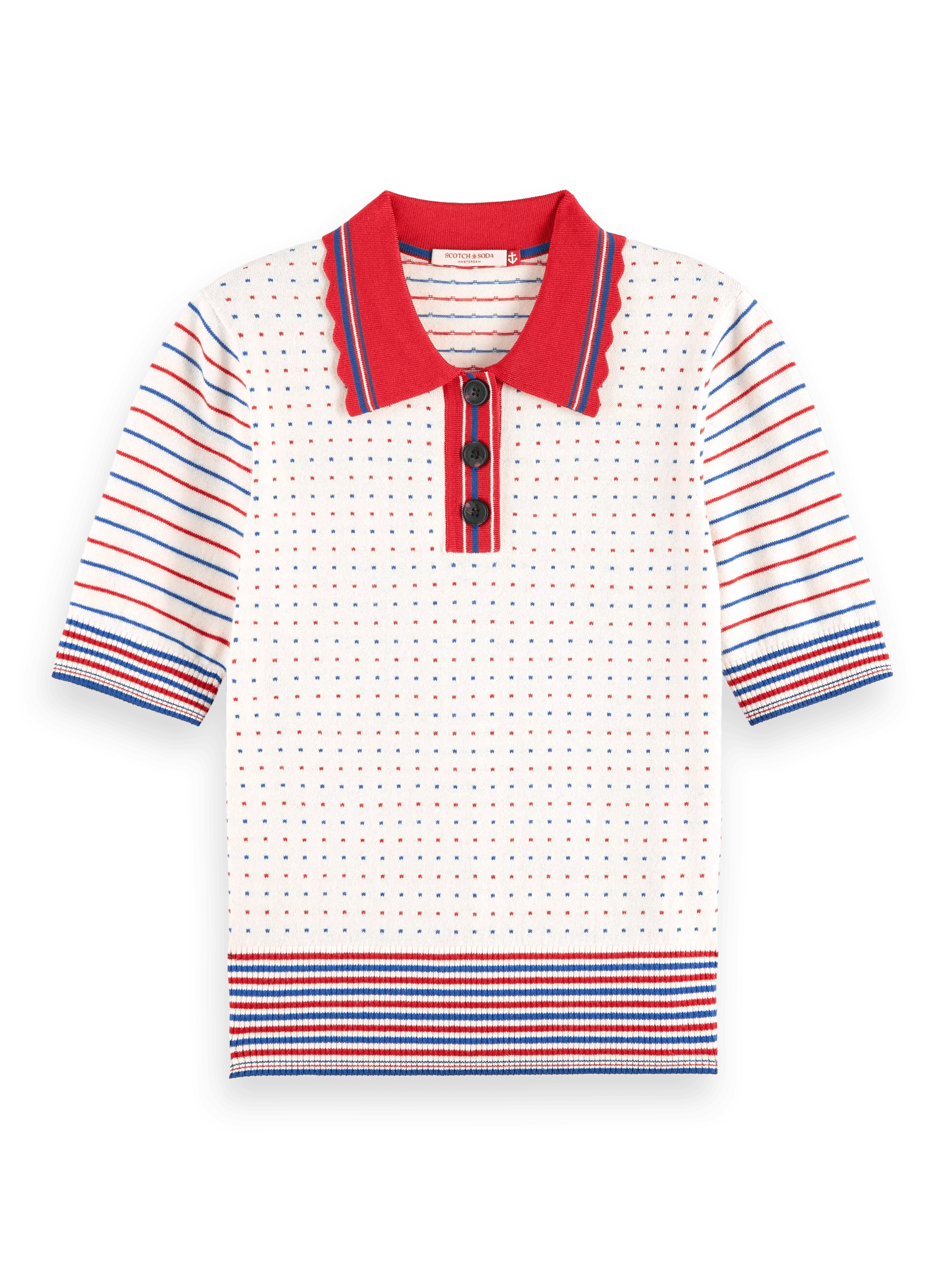 Maison Scotch - Jacquard Collared Knitted Polo - Soft Ice