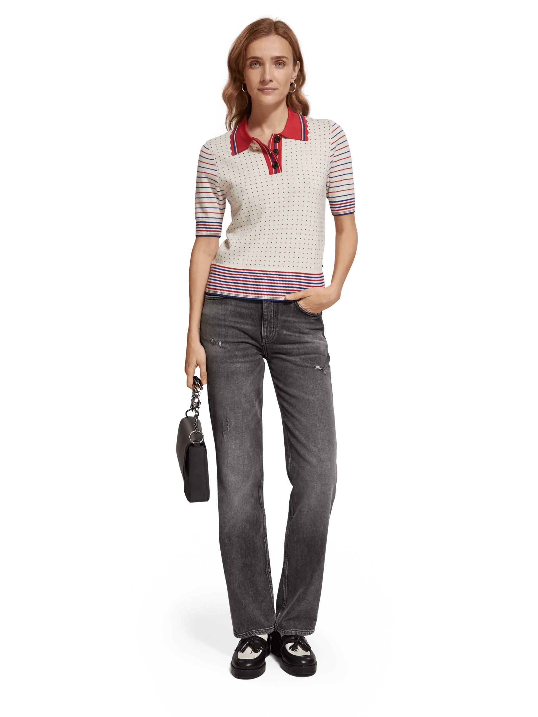 Maison Scotch - Jacquard Collared Knitted Polo - Soft Ice