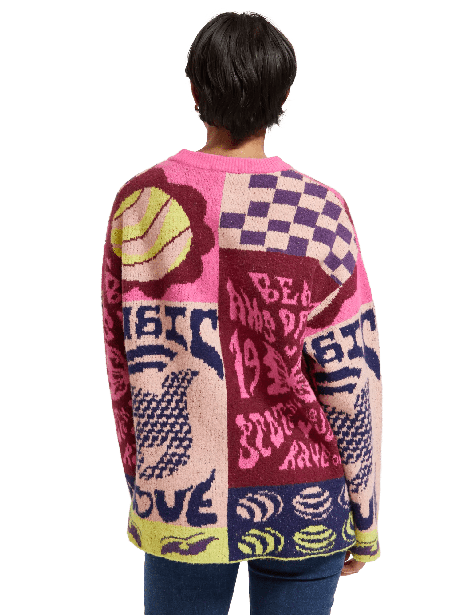Maison Scotch - Oversized Graphic Jacquard Pullover - Pink Flyer Graphic