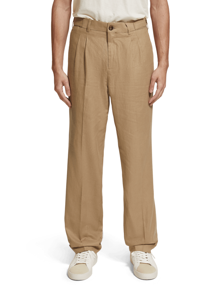 Scotch & Soda - Straight Pleated Linen Blend Chino - Seastone