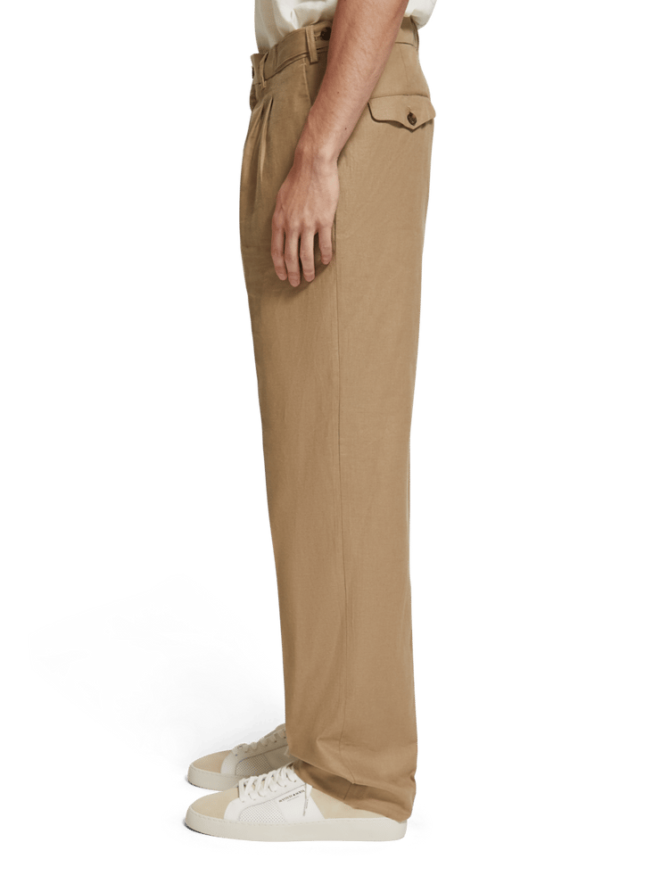 Scotch & Soda - Straight Pleated Linen Blend Chino - Seastone