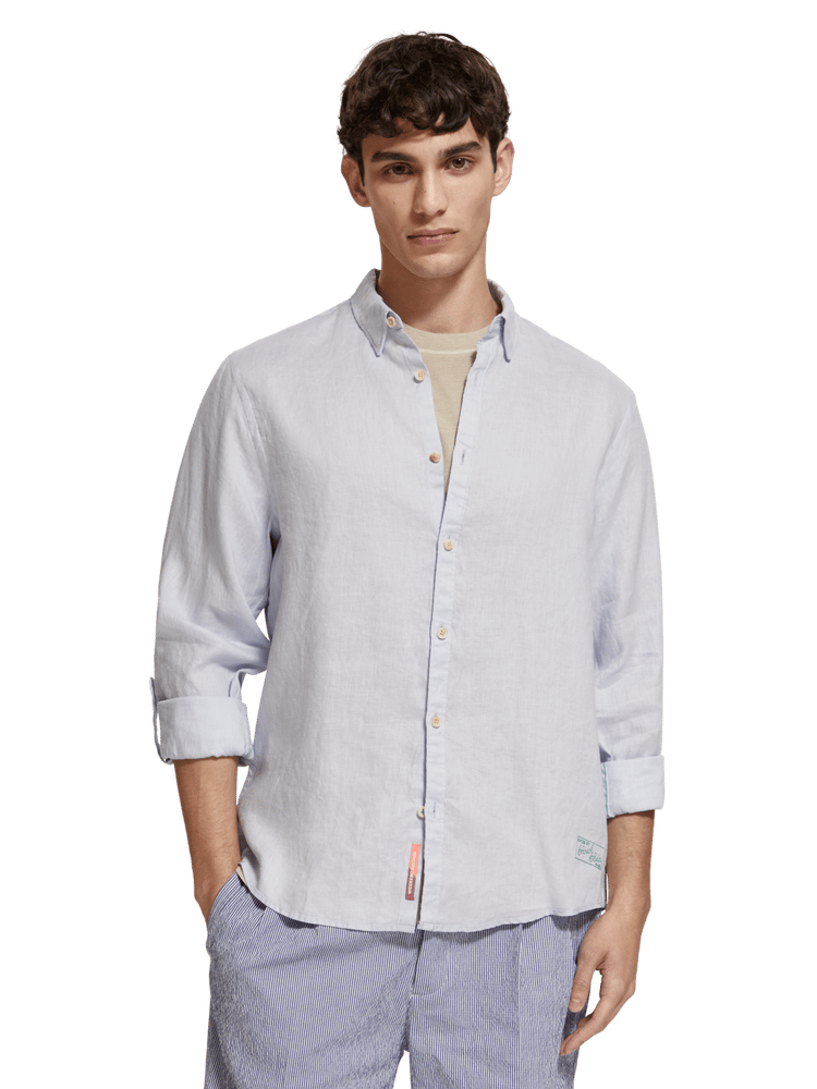 Scotch & Soda - Linen Button Down Shirt - Shirt Blue