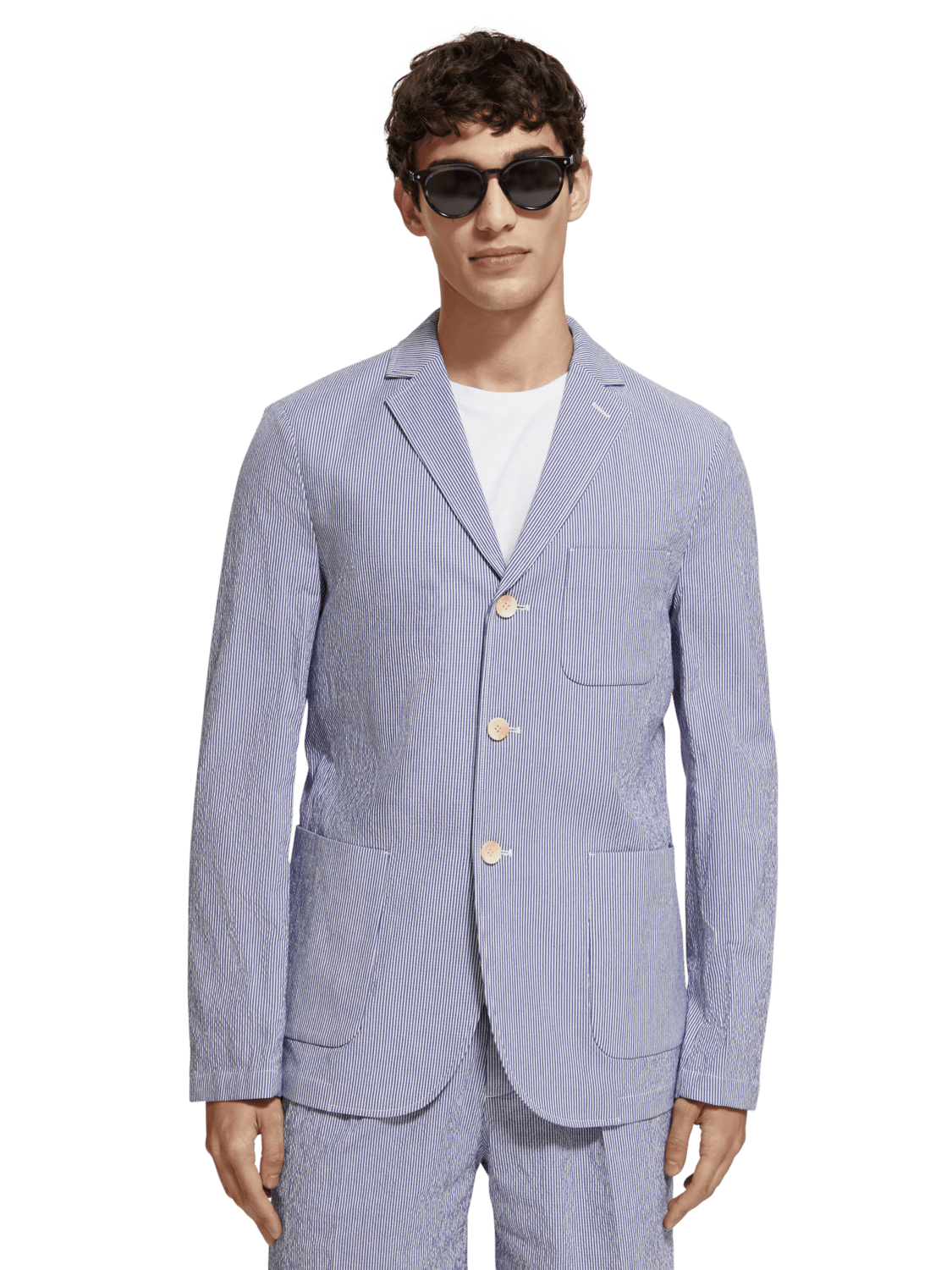 Scotch & Soda - Unconstructed Striped Seersucker Blazer - Ecru Navy Stripe