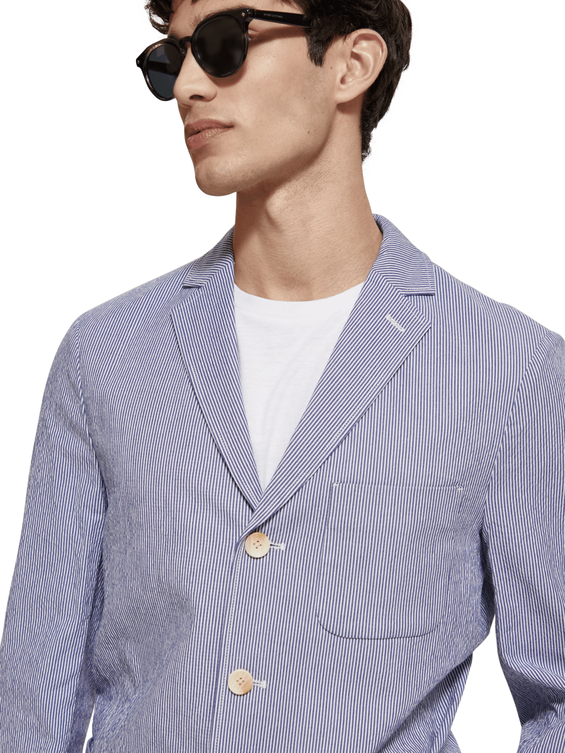 Scotch & Soda - Unconstructed Striped Seersucker Blazer - Ecru Navy Stripe