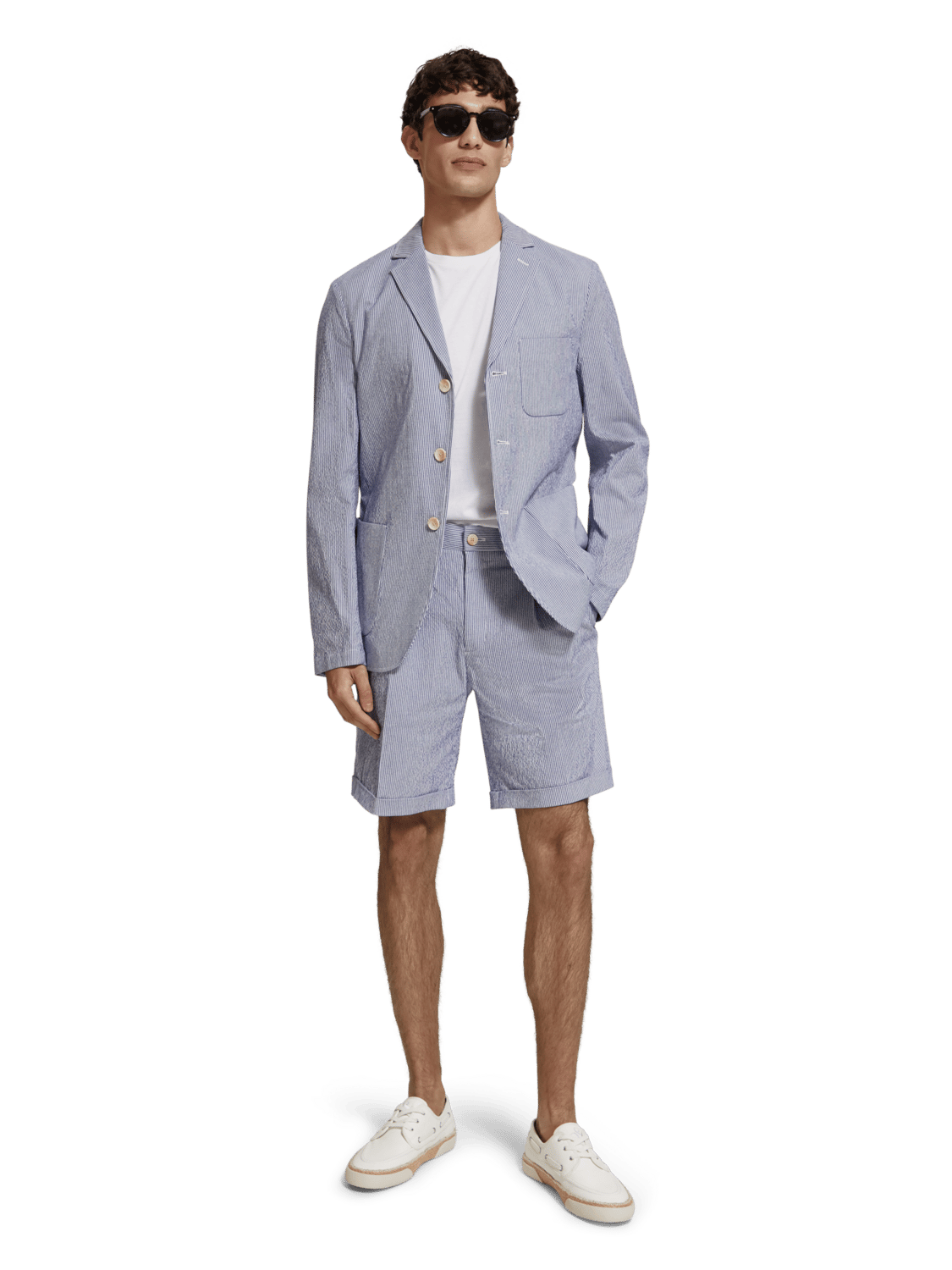 Scotch & Soda - Unconstructed Striped Seersucker Blazer - Ecru Navy Stripe