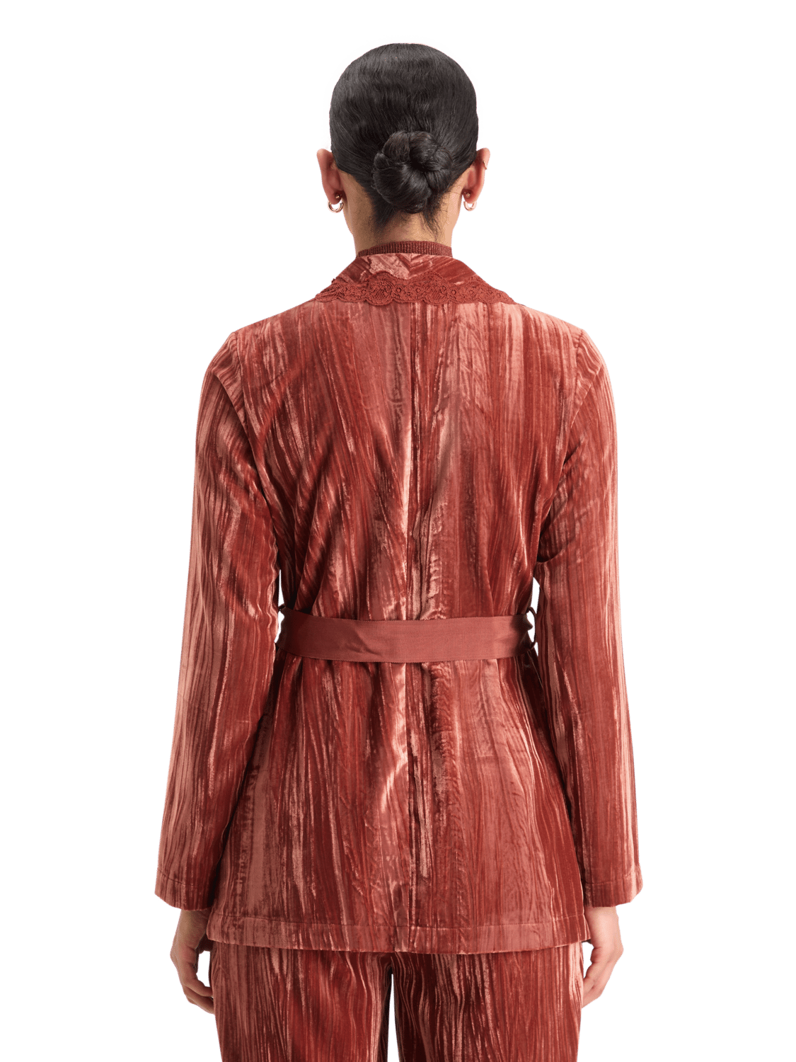 Maison Scotch - Lace Trimmed Velvet Pyjama Blazer - Rust