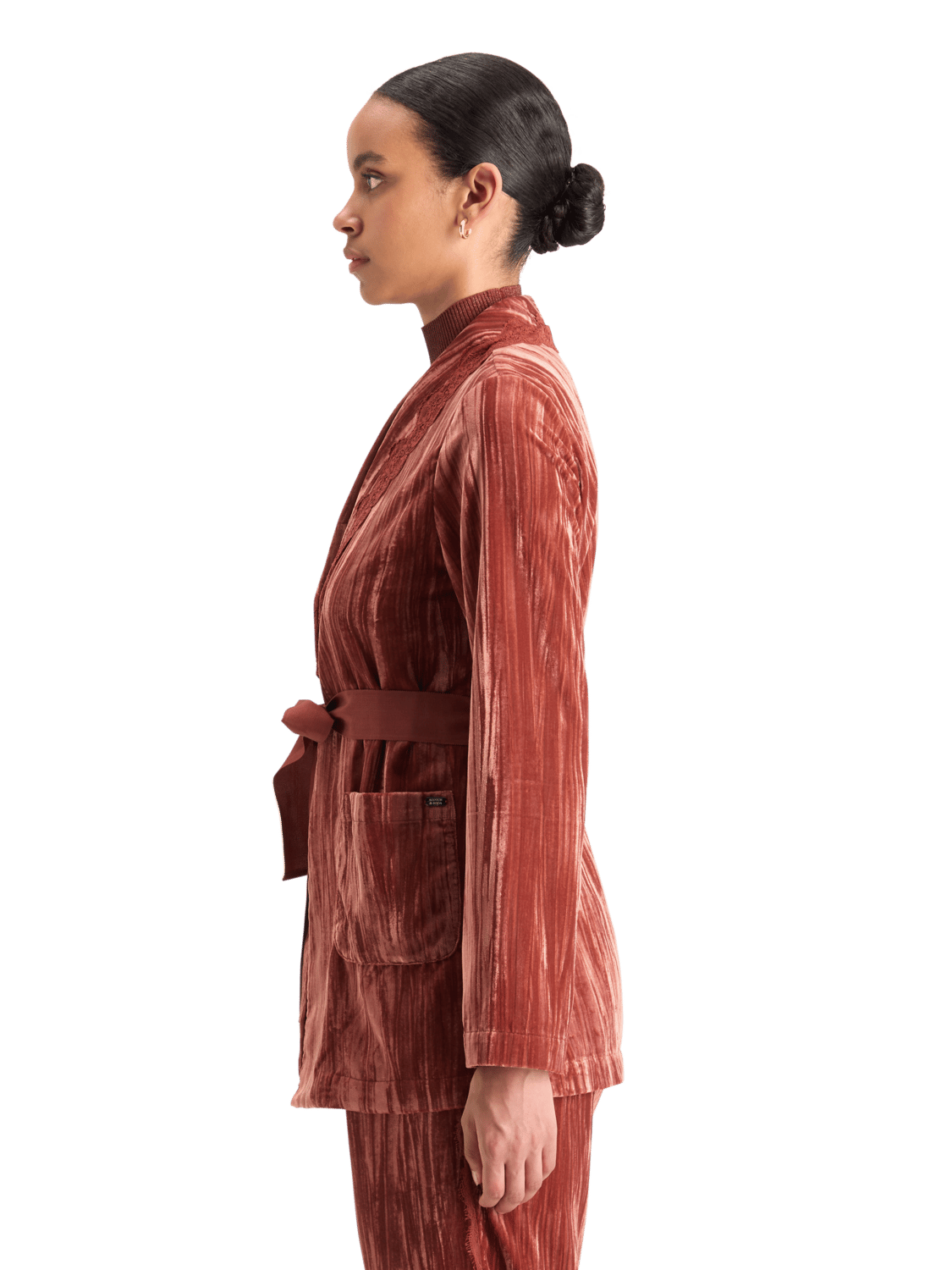 Maison Scotch - Lace Trimmed Velvet Pyjama Blazer - Rust