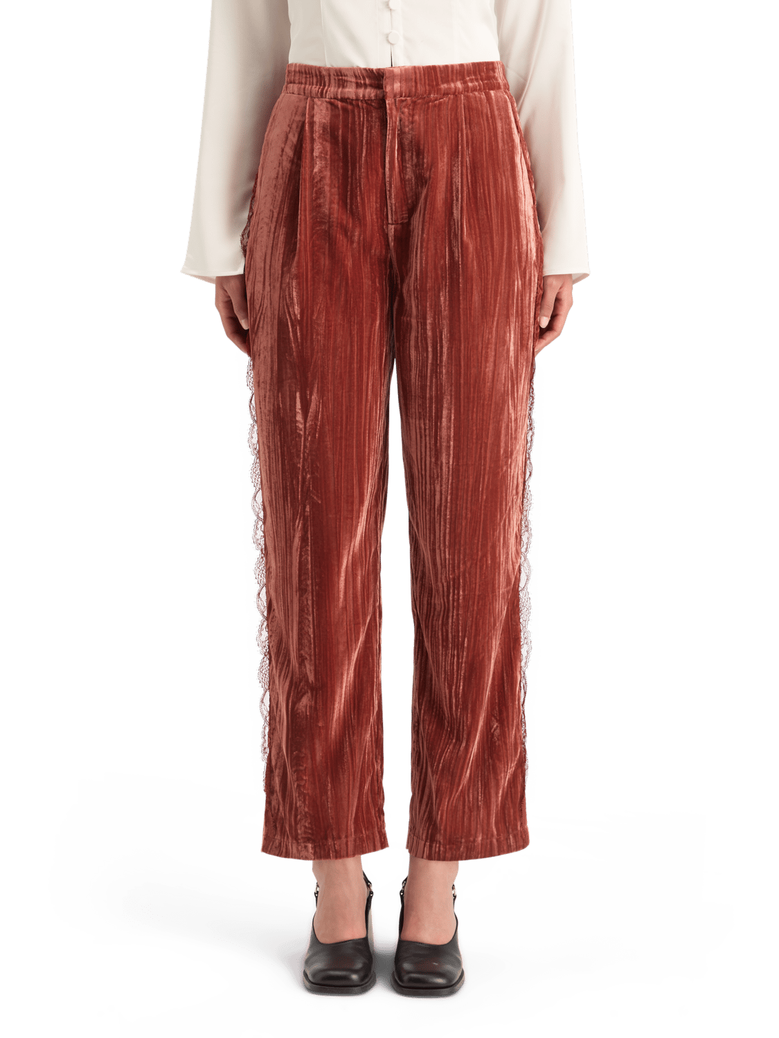 Maison Scotch - Lace Trimmed Velvet Pant - Rust