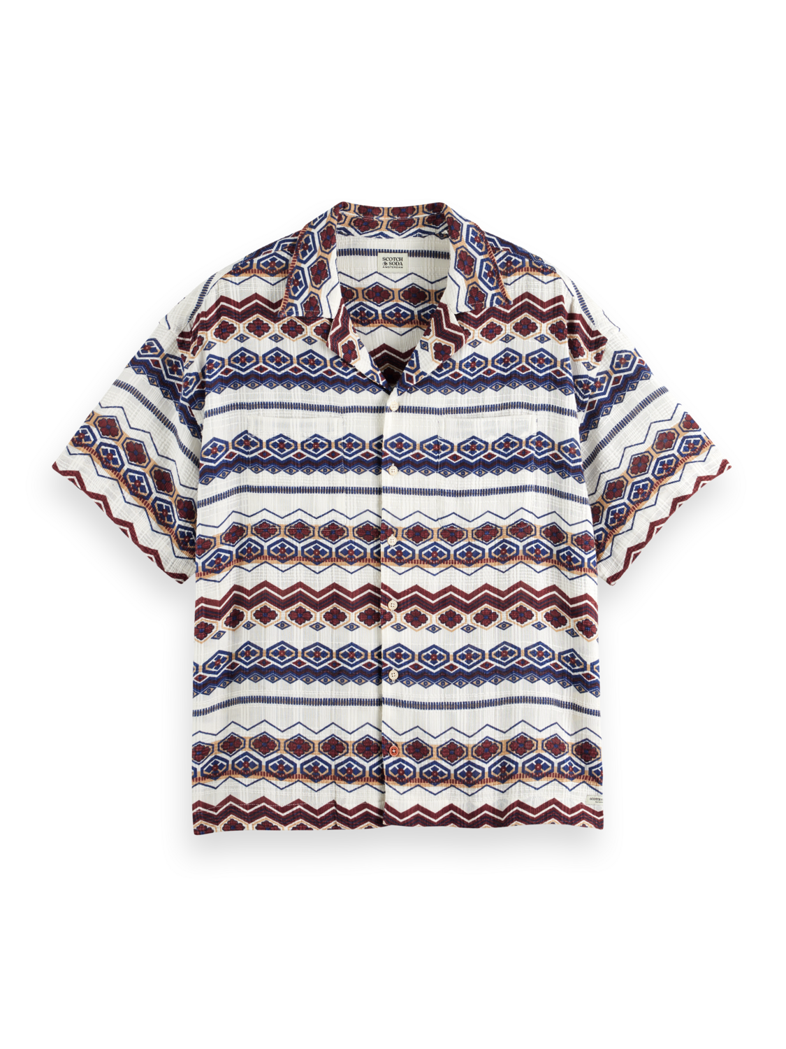 Scotch & Soda - Printed Striped SS Shirt - Red Blue Multi