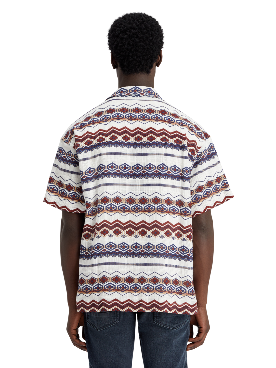 Scotch & Soda - Printed Striped SS Shirt - Red Blue Multi