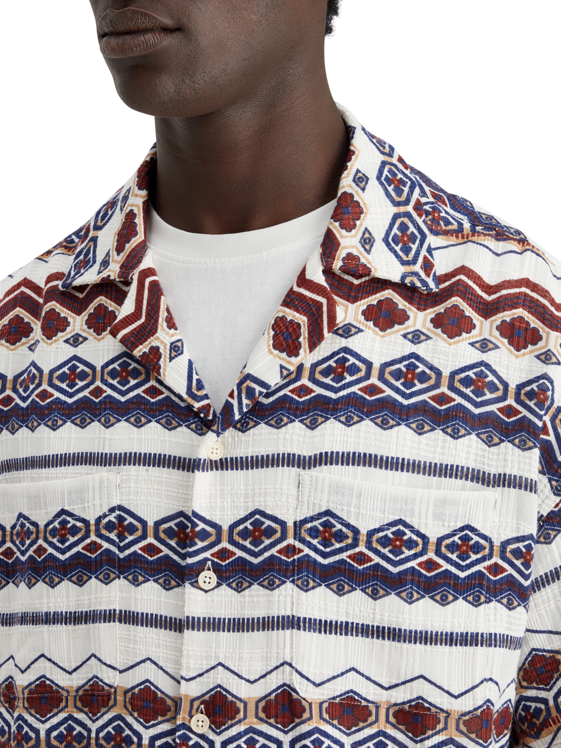 Scotch & Soda - Printed Striped SS Shirt - Red Blue Multi