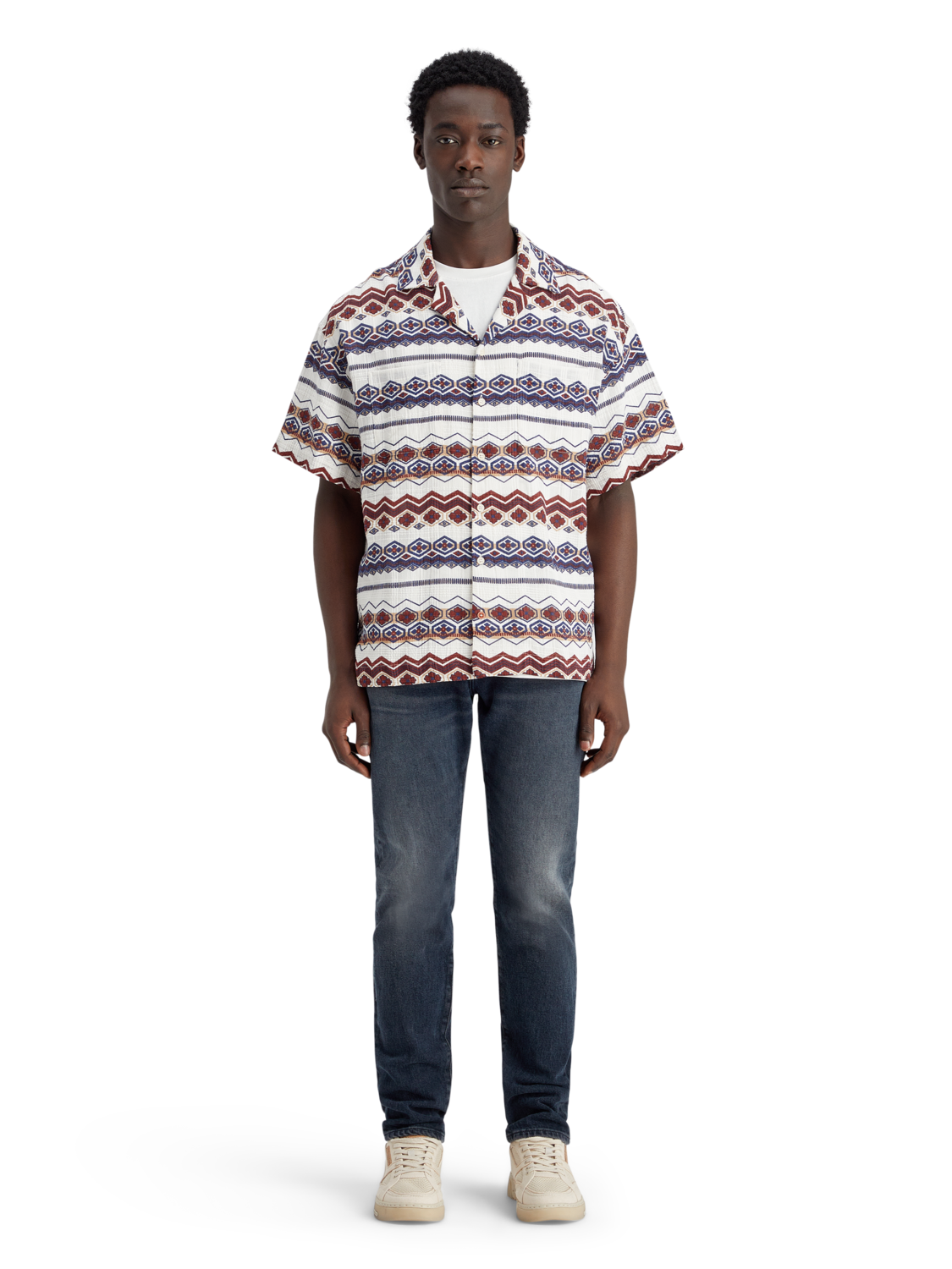 Scotch & Soda - Printed Striped SS Shirt - Red Blue Multi