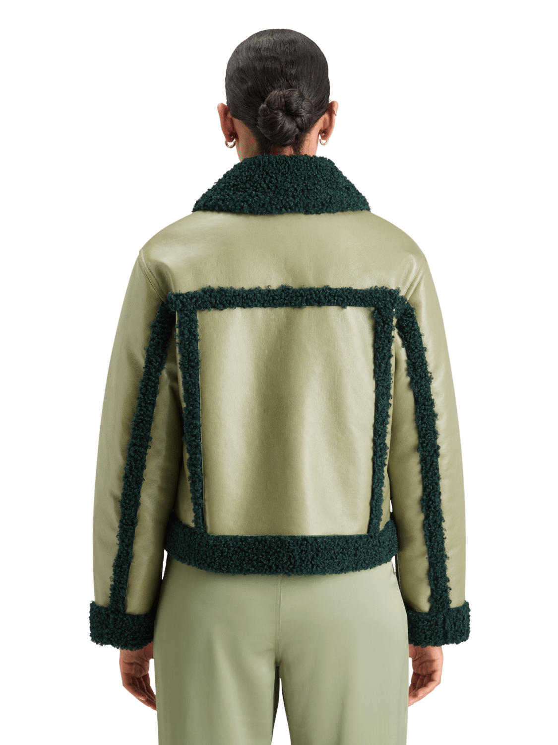 Maison Scotch - Shearling Vinyl Aviator Jacket - Washed Sage