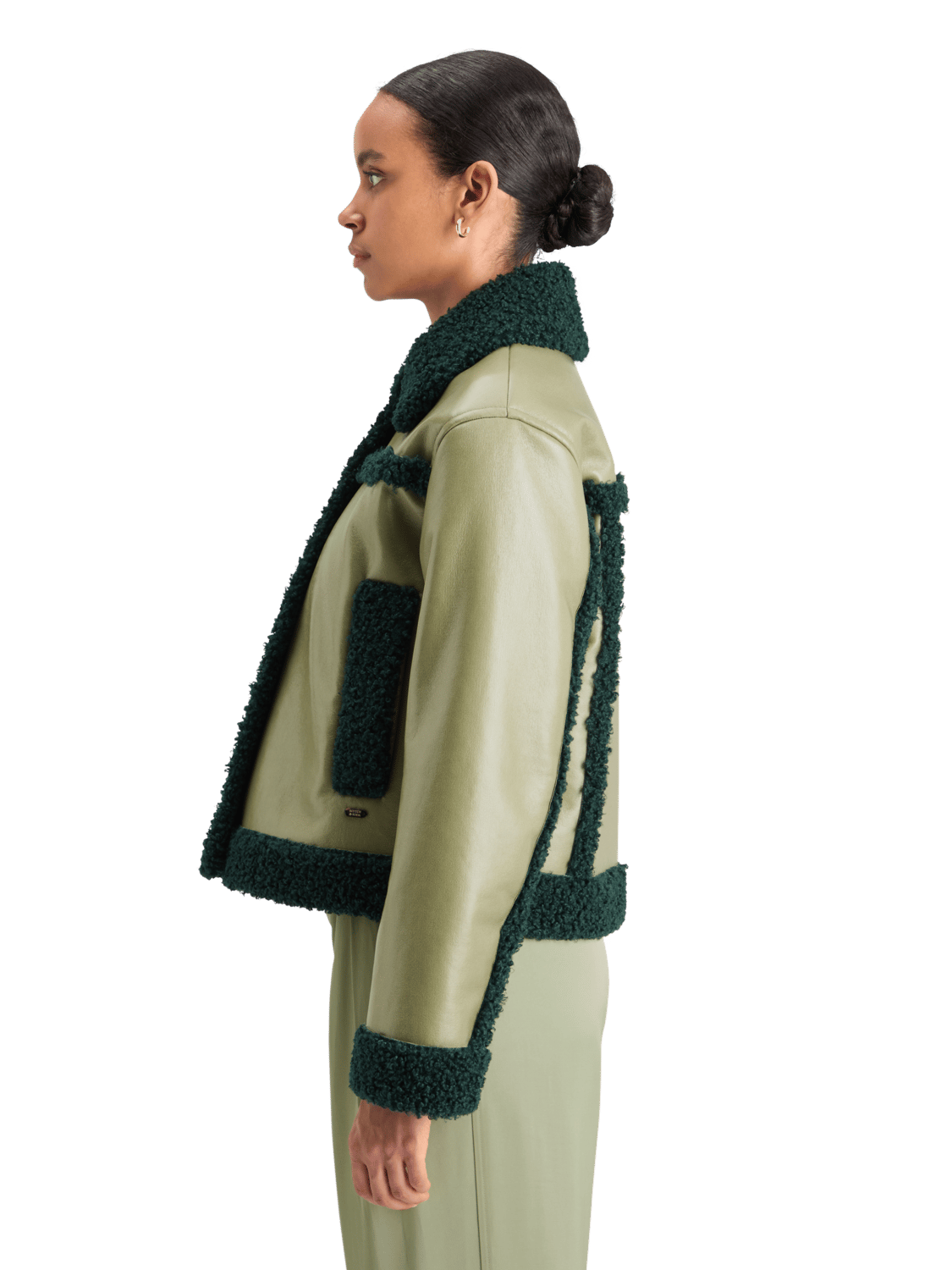 Maison Scotch - Shearling Vinyl Aviator Jacket - Washed Sage