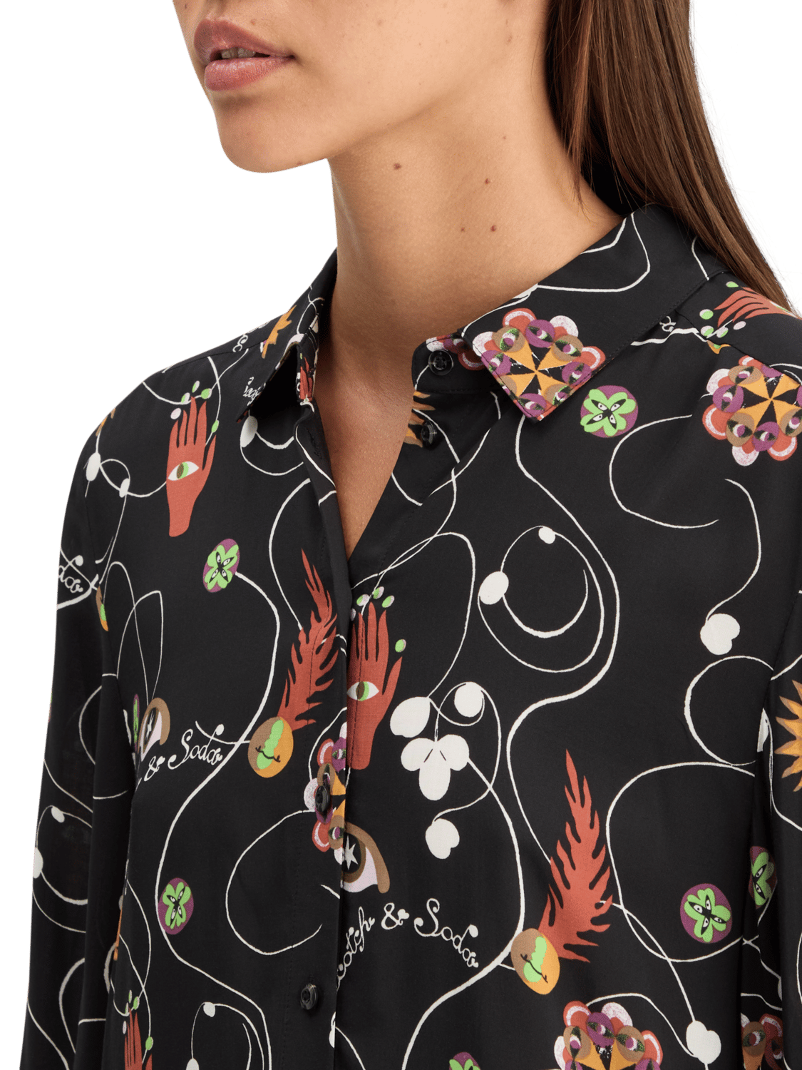 Maison Scotch - Printed Ballon Sleeve Shirt - Free Mind