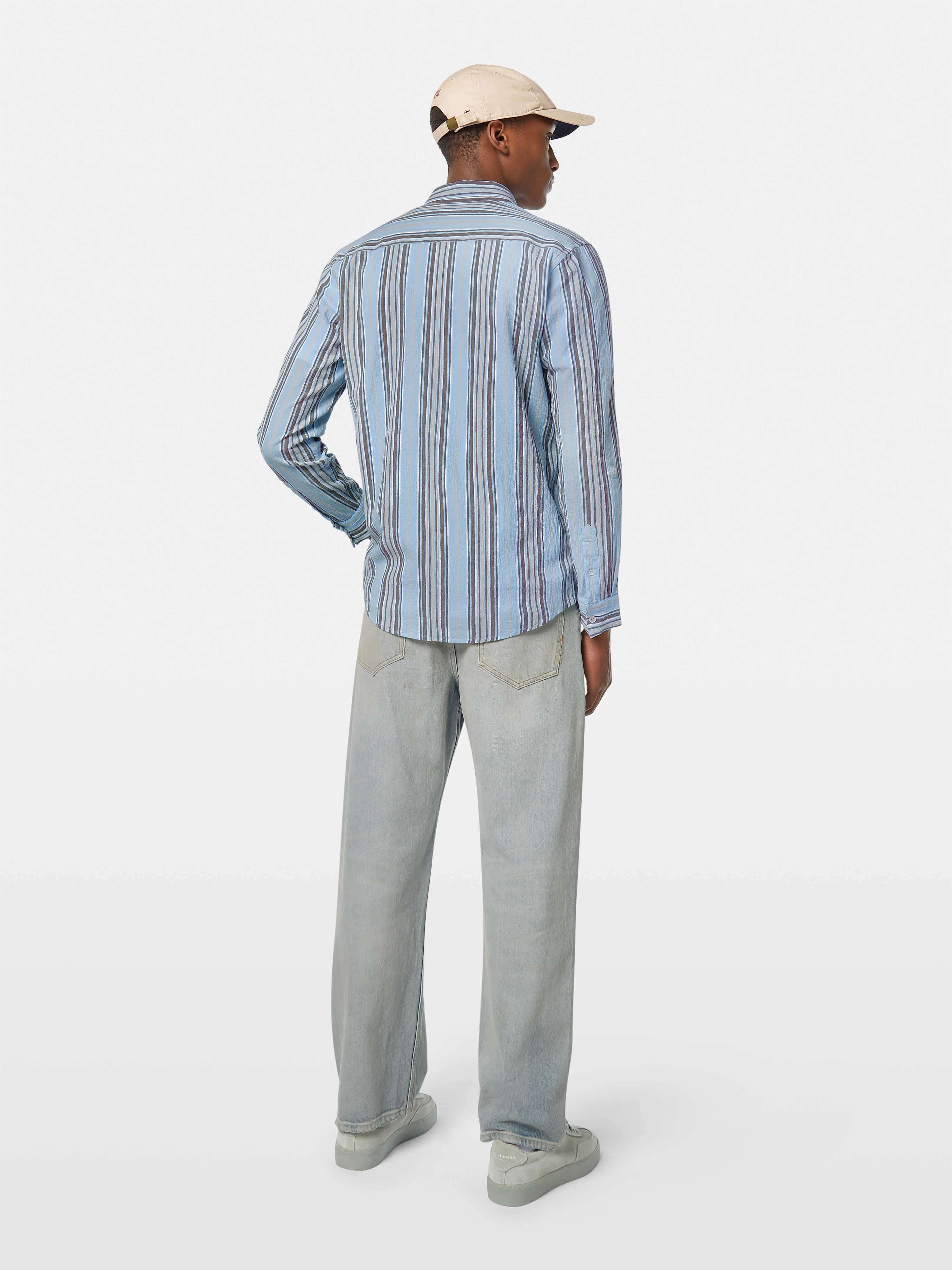 Scotch & Soda - Crinkled Stripe Regular Fit LS Shirt - Soft Camel