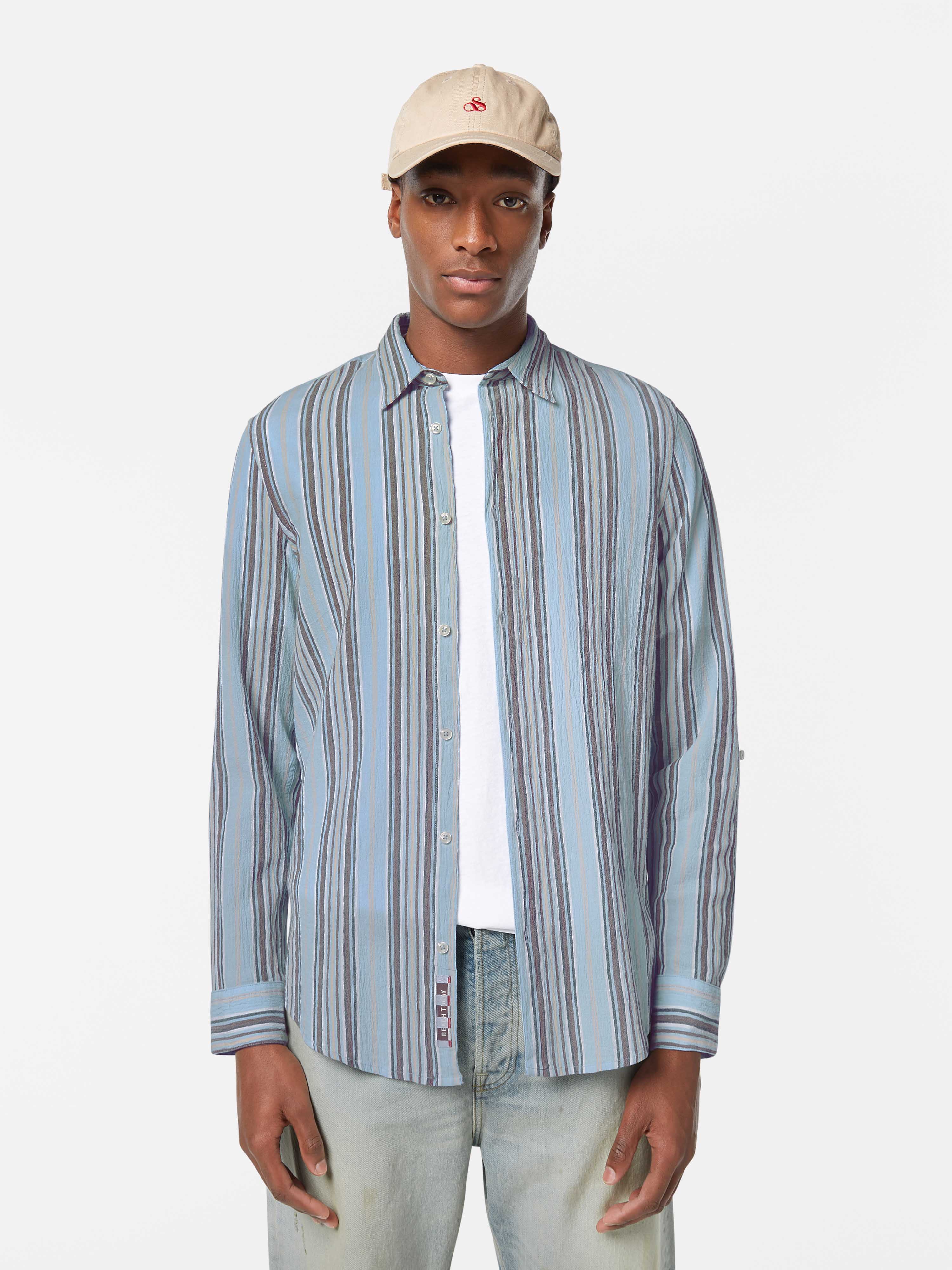 Scotch & Soda - Crinkled Stripe Regular Fit LS Shirt - Soft Camel
