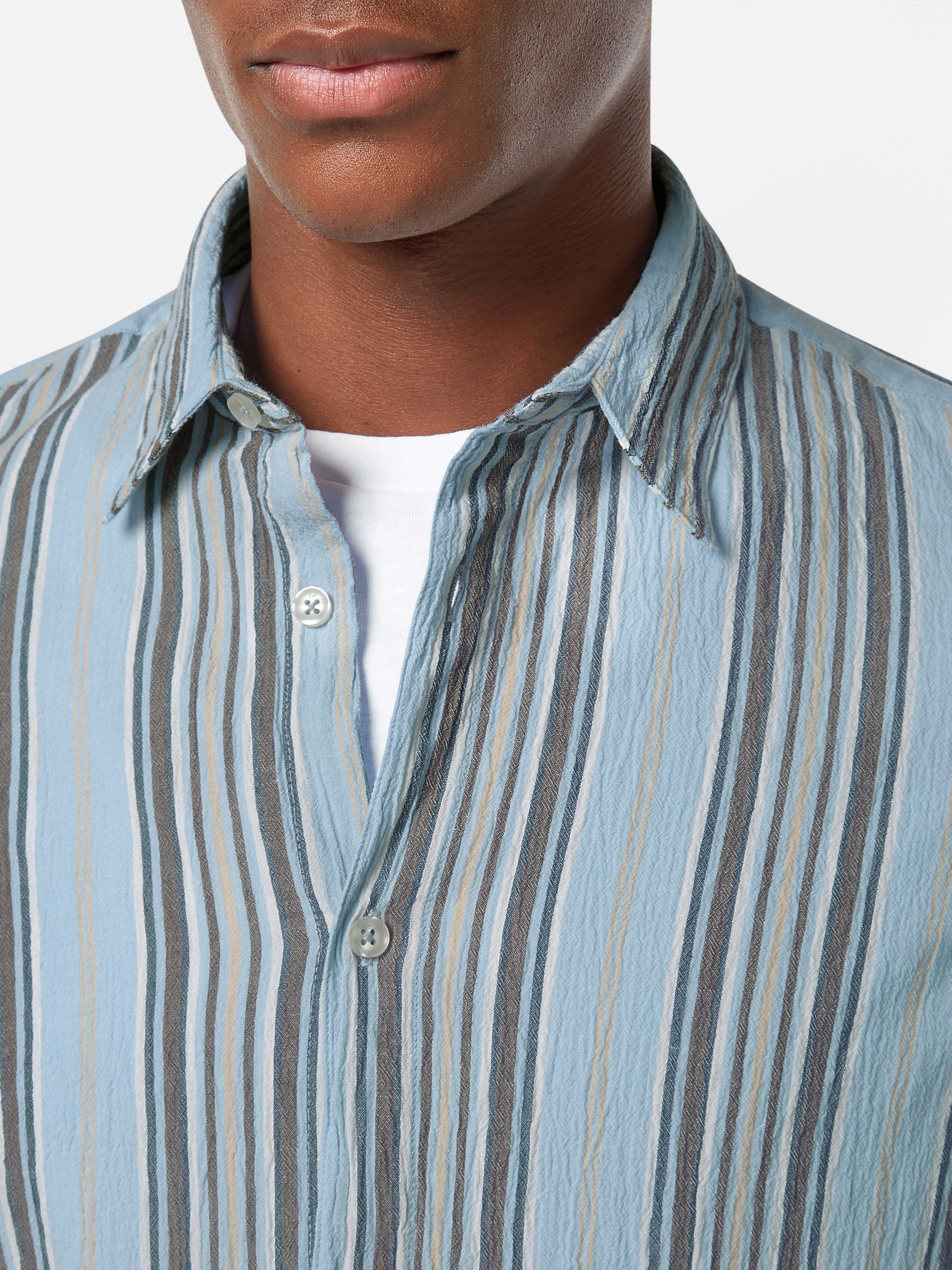 Scotch & Soda - Crinkled Stripe Regular Fit LS Shirt - Soft Camel