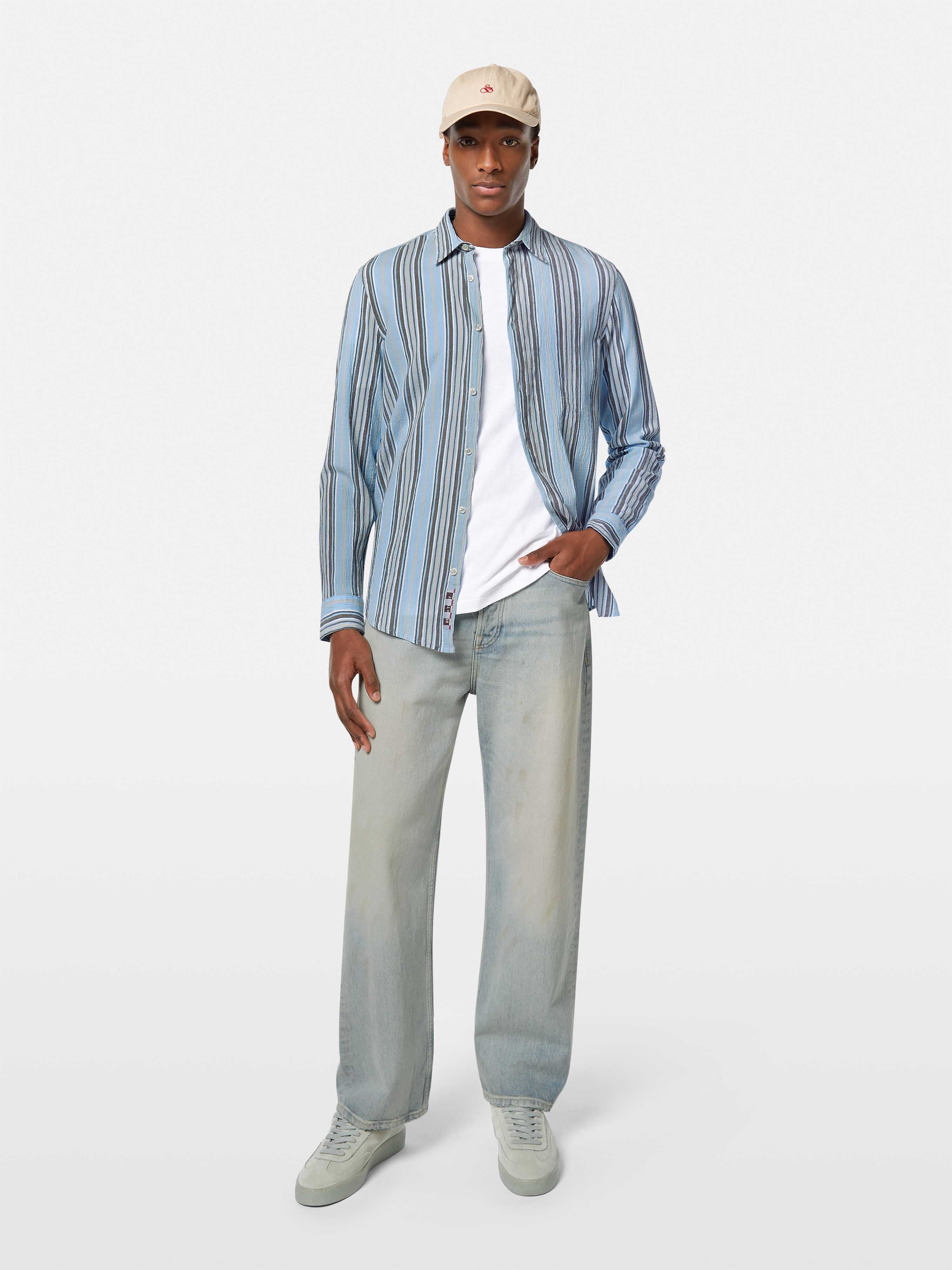 Scotch & Soda - Crinkled Stripe Regular Fit LS Shirt - Soft Camel