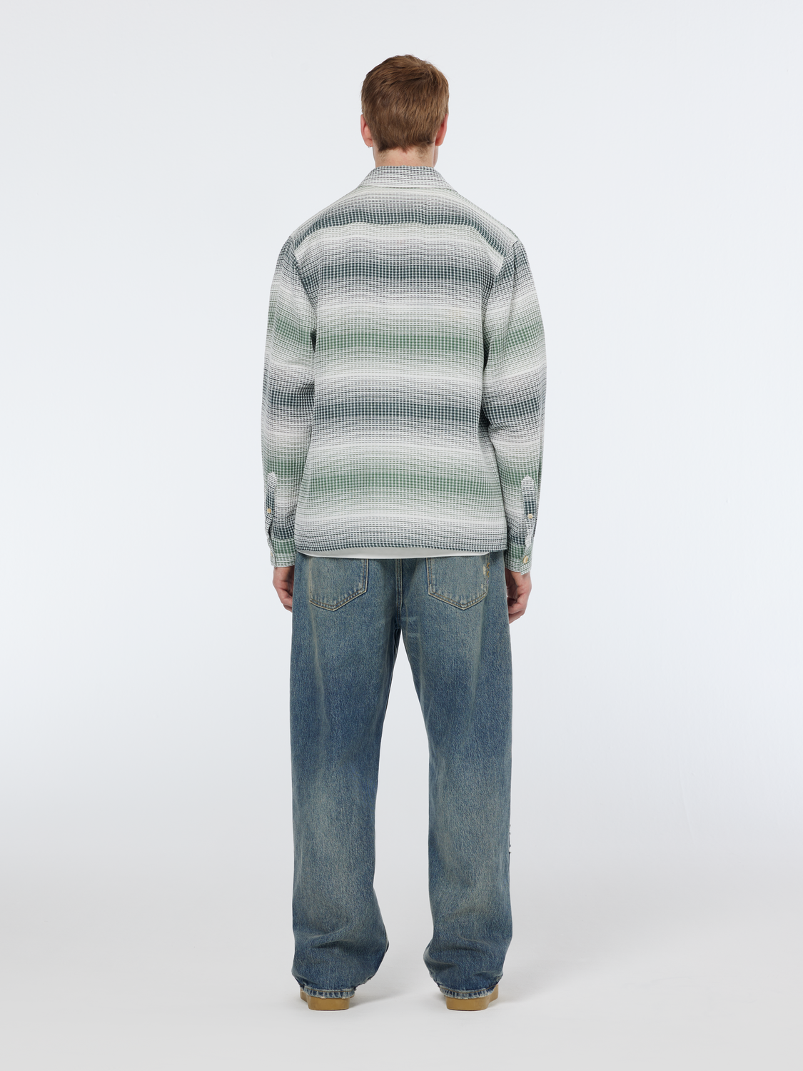 Scotch & Soda - Relaxed Fit Stripe Waffle Shirt - Amsterdam Green Stripe