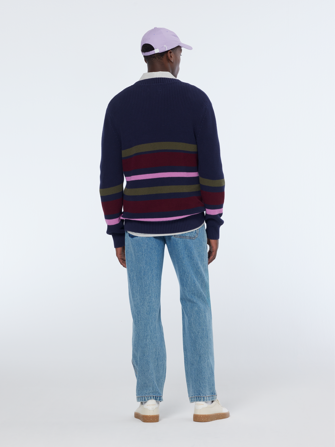 Scotch & Soda - Regular Fit Striped V-Neck Pullover - Navy