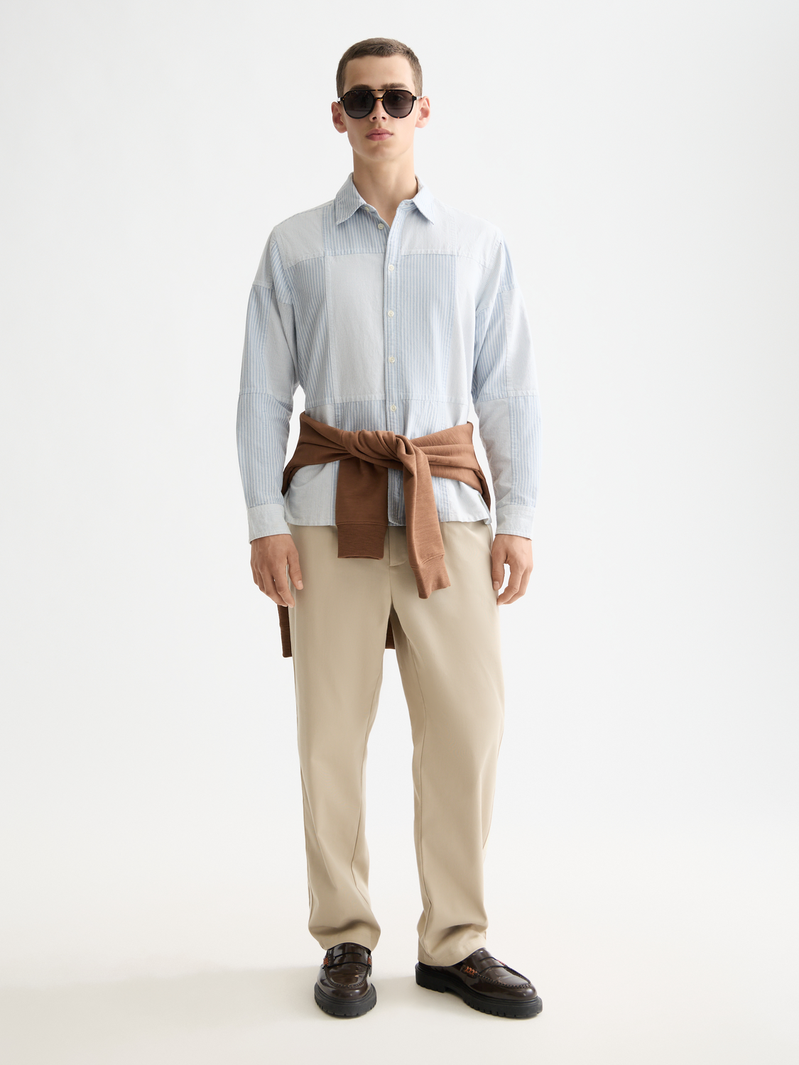 Scotch & Soda - Patchwork Relaxed Fit Oxford Shirt - Blue/Blue Stripe