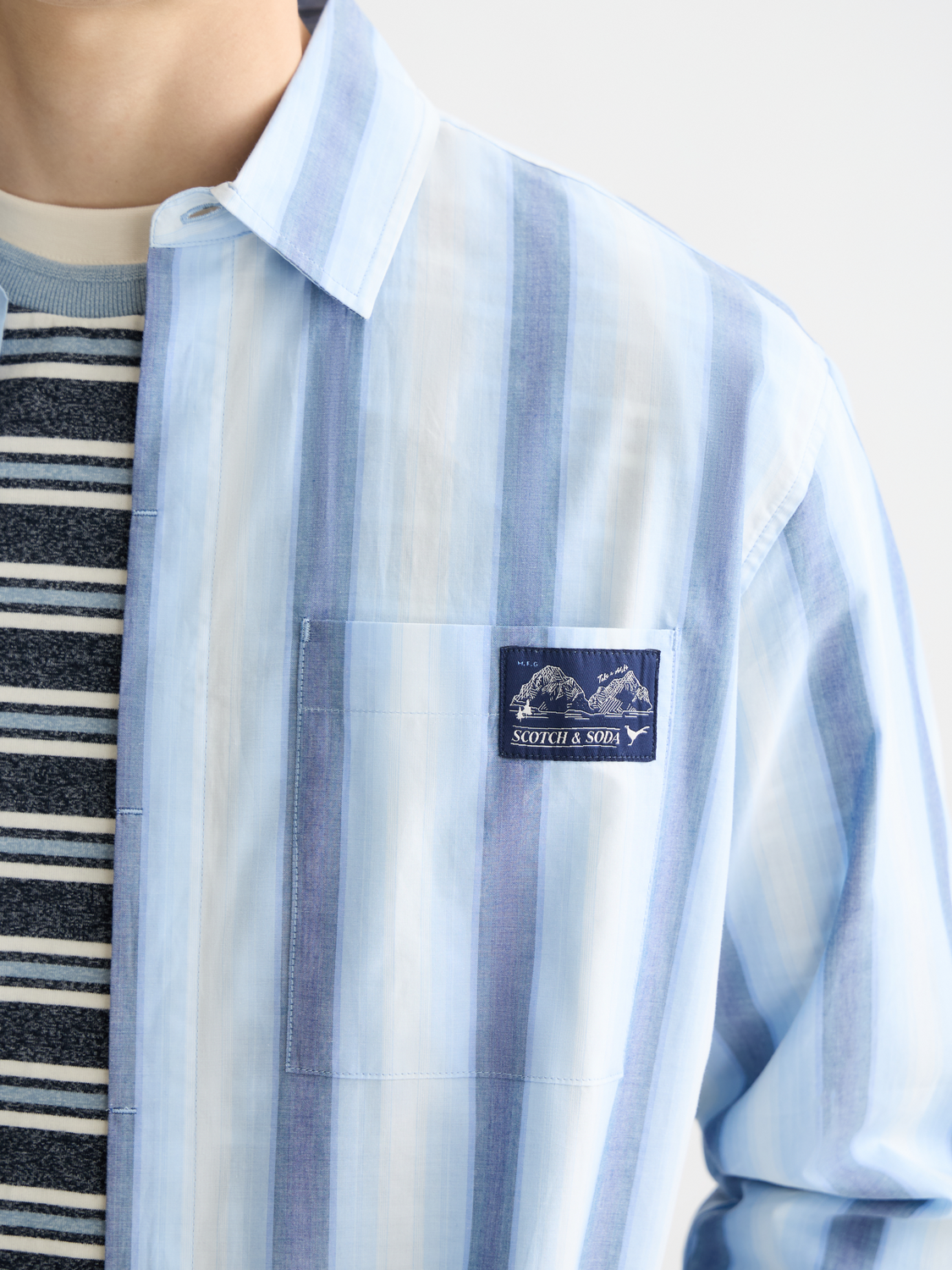 Scotch & Soda - Shadow-Stripe Relaxed Fit Shirt - Peacoat Shadow Stripe