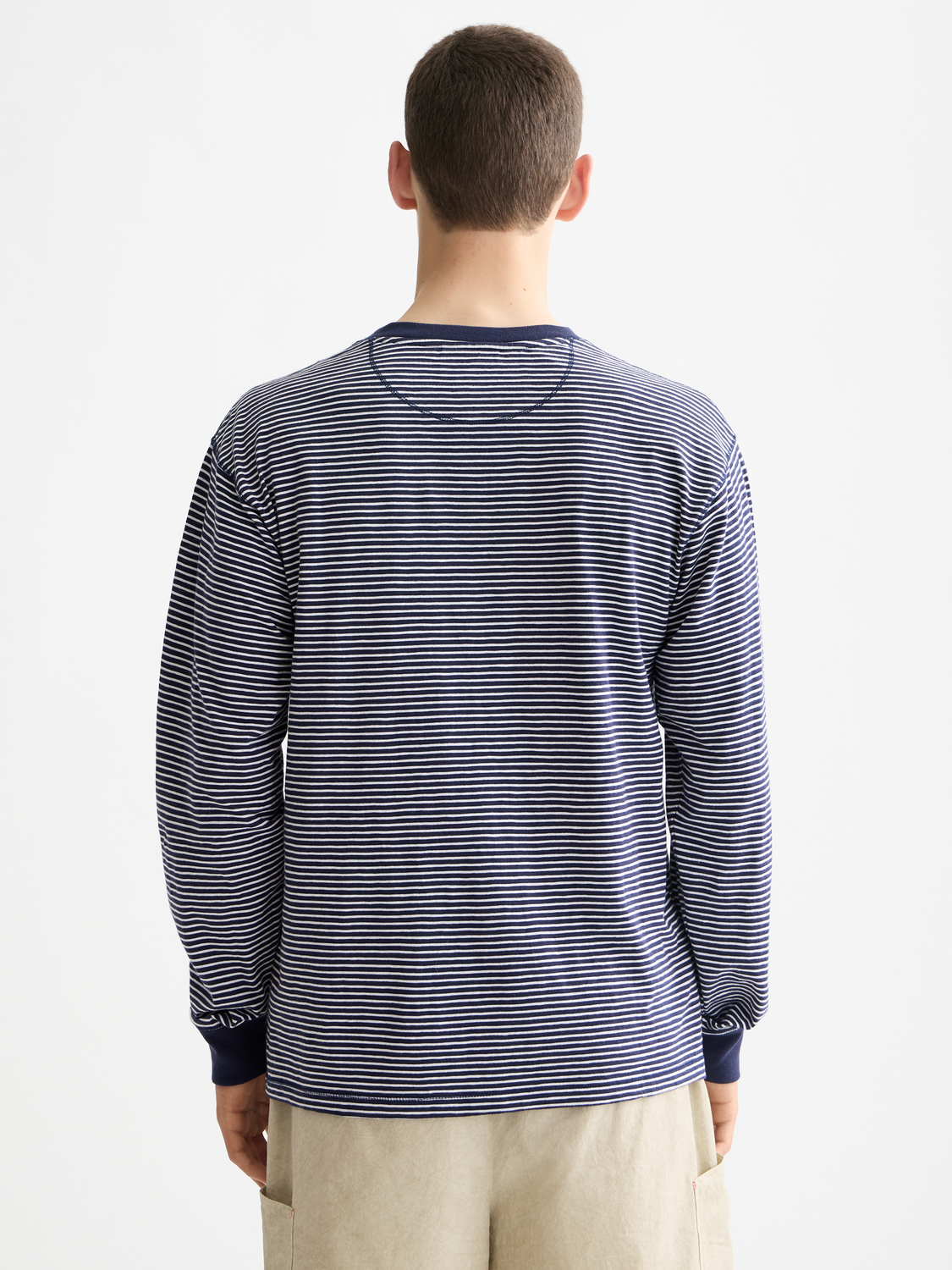 Scotch & Soda - Relaxed Fit Striped Henley LS Tee - Navy/White Stripe